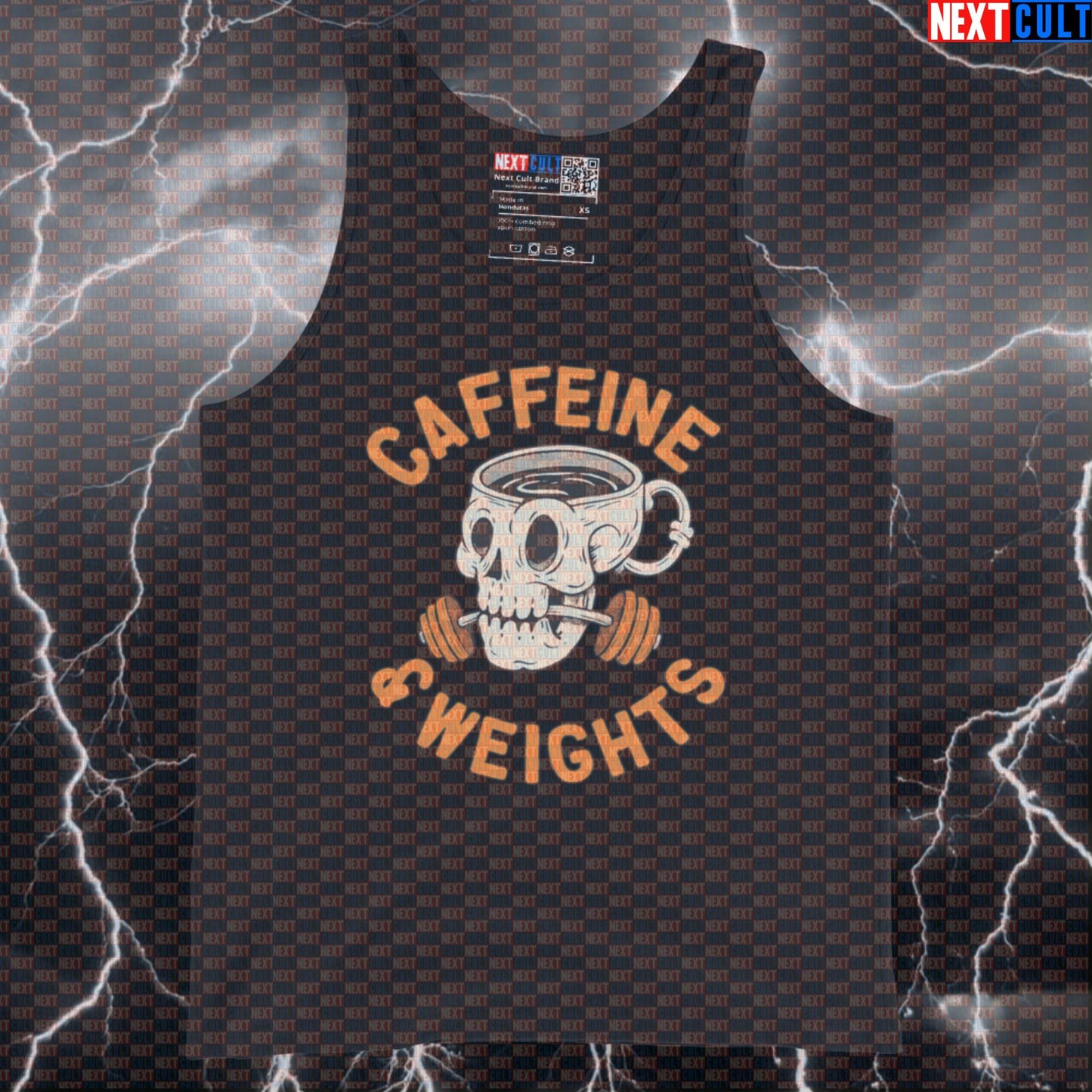 Caffeine & Weights Funny Gym Tank Top for Coffee Powered Lifting, Bodybuilding and Fitness Bodybuilding Coffee Fast Food Fitness Gym Powerlifting Workout Next Cult Brand