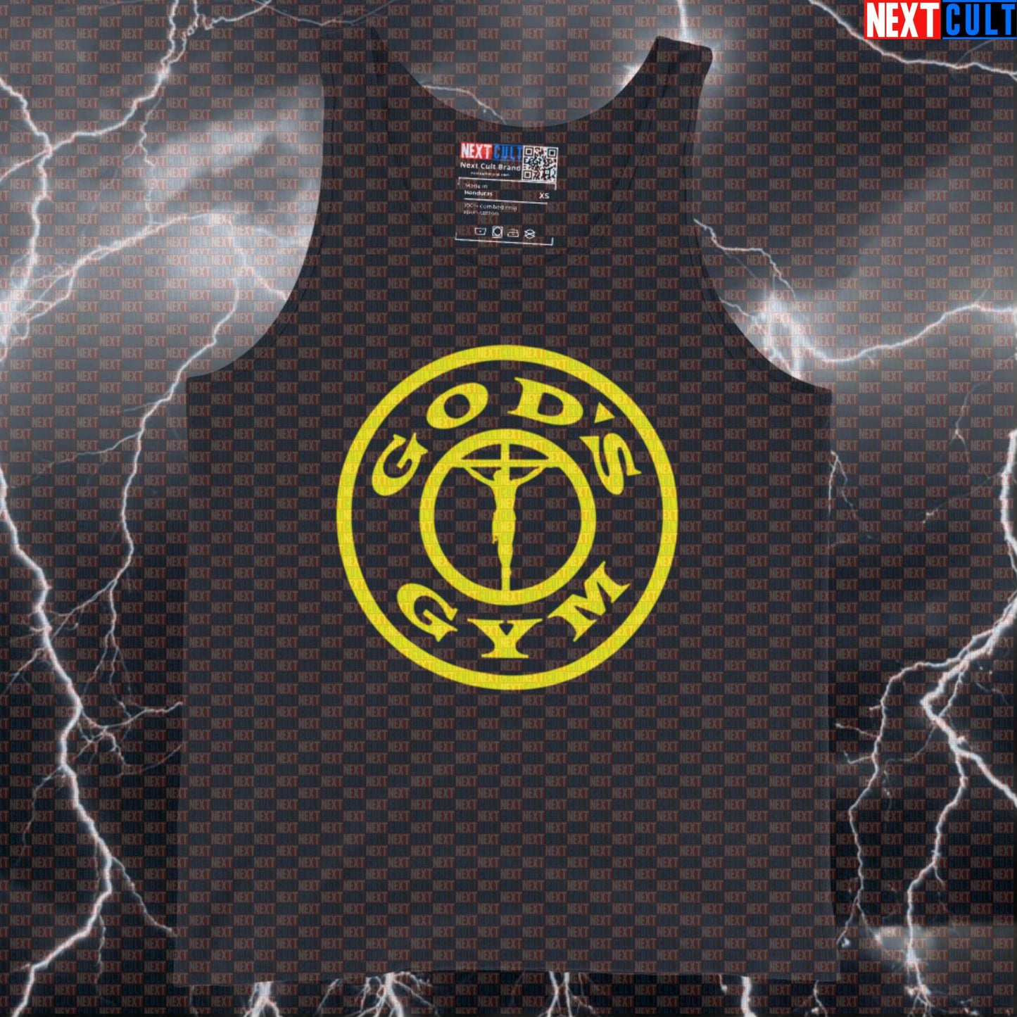 God’s Gym Funny Gym Tank Top Muscle Shirt Athletic Vest Jesus Gold’s Gym Parody for Lifters Gymbros Bodybuilding Easter Fitness Gym Jesus Workout Next Cult Brand