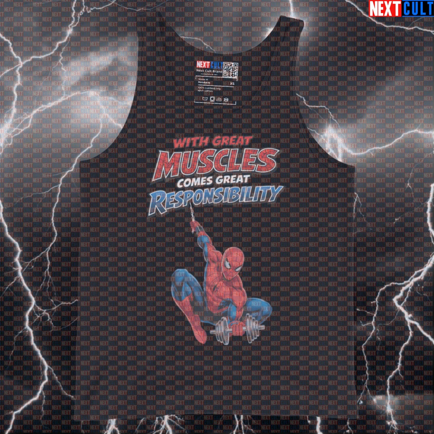 With Great Muscles Comes Great Responsibility Spider-Man Funny Gym Tank Top Workout Tank Top Bodybuilding Powerlifting Fitness Meme Tank Tops Next Cult Brand