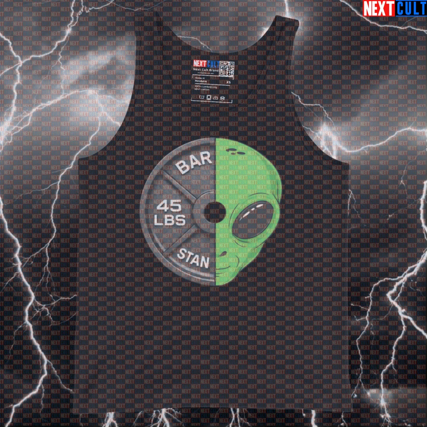 Aliens & Weights 45LB Plate Funny Gym Tank Top Alien Weight Plate Sci-Fi Fitness Workout Tank Top Tank Tops Next Cult Brand