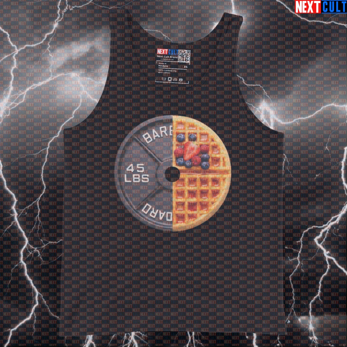 Waffles Weight Plate Funny Gym Tank Top 45LB Plate Waffles & Weights Breakfast Workout Tank Top Fitness Tank Tops Next Cult Brand