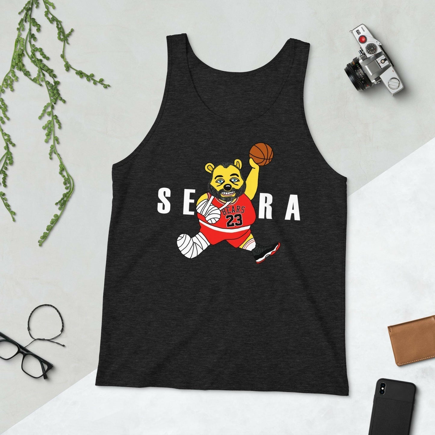 Air Segura, Tom Segura Basketball, Your Mom's House (YMH), 2 Bears 1 Cave, Funny Men's Tank Top Charcoal-Black Triblend Tank Tops 2 Bears 1 Cave Air Segura Podcasts Stand-up Comedy Tom Segura YMH Next Cult Brand