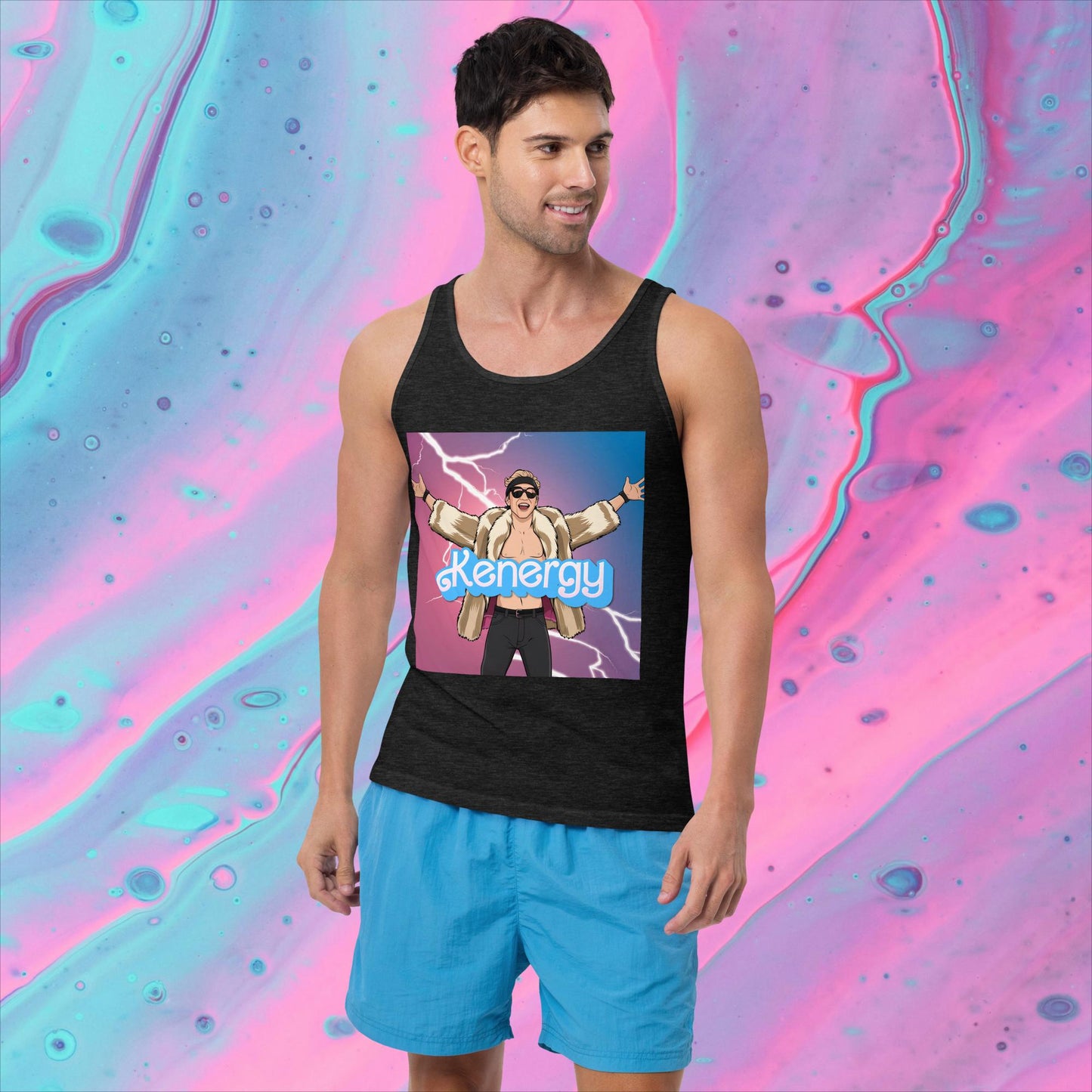 Kenergy Barbie Ryan Gosling Ken Tank Top Charcoal-Black Triblend Tank Tops Barbie Celebrities Ken Kenergy Movies Ryan Gosling Next Cult Brand
