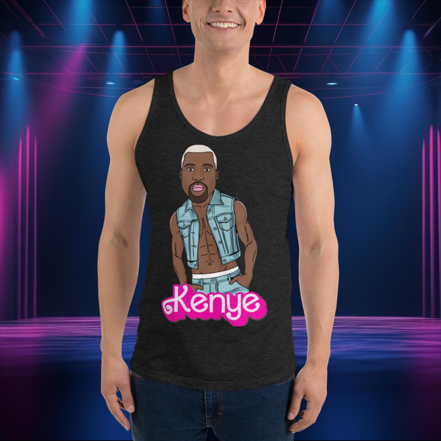 Kenye Barbie Ken Ryan Gosling Kanye West Tank Top Charcoal-Black Triblend Tank Tops Barbie Kanye West Ken Movies Music Next Cult Brand