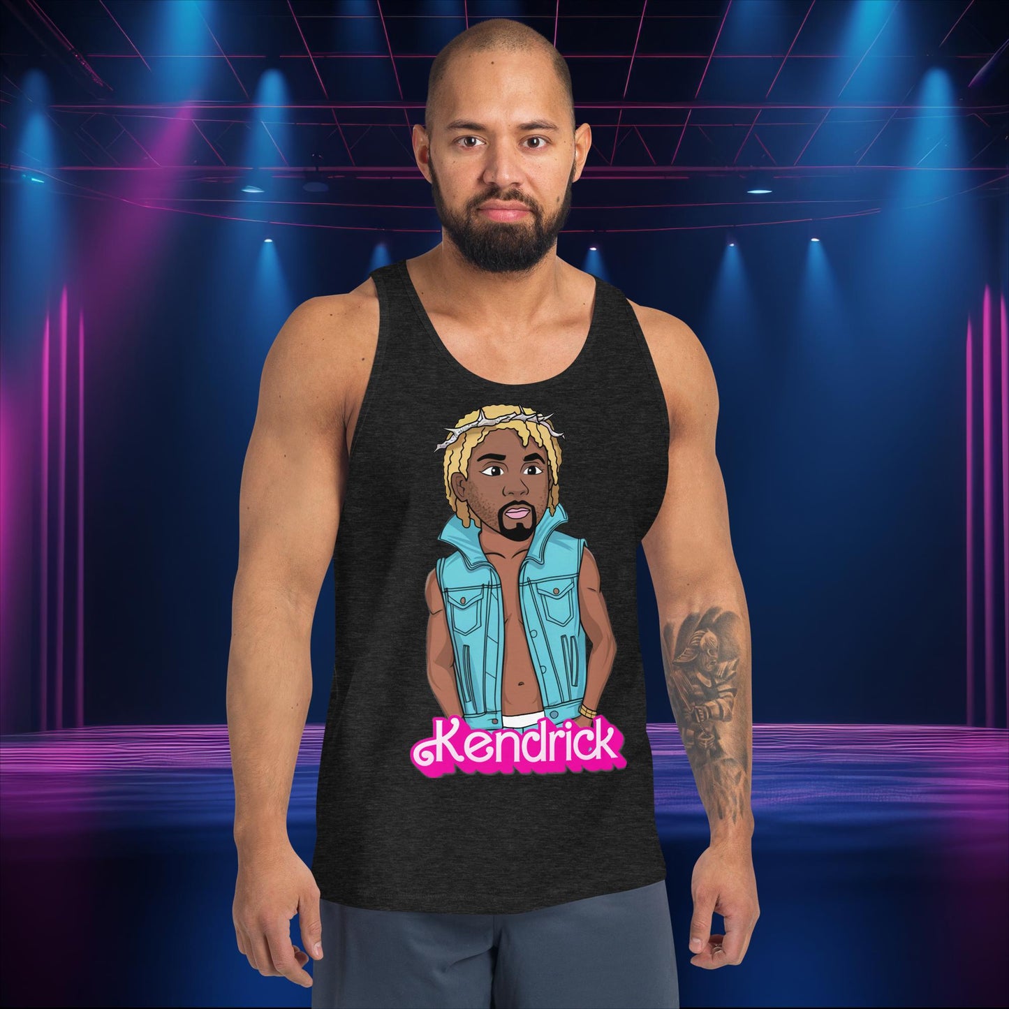 Kendrick Ken Ryan Gosling Barbie Hip Hop Rap Kendrick Lamar Tank Top Charcoal-Black Triblend Tank Tops Barbie Ken Kendrick Lamar Movies Music Next Cult Brand
