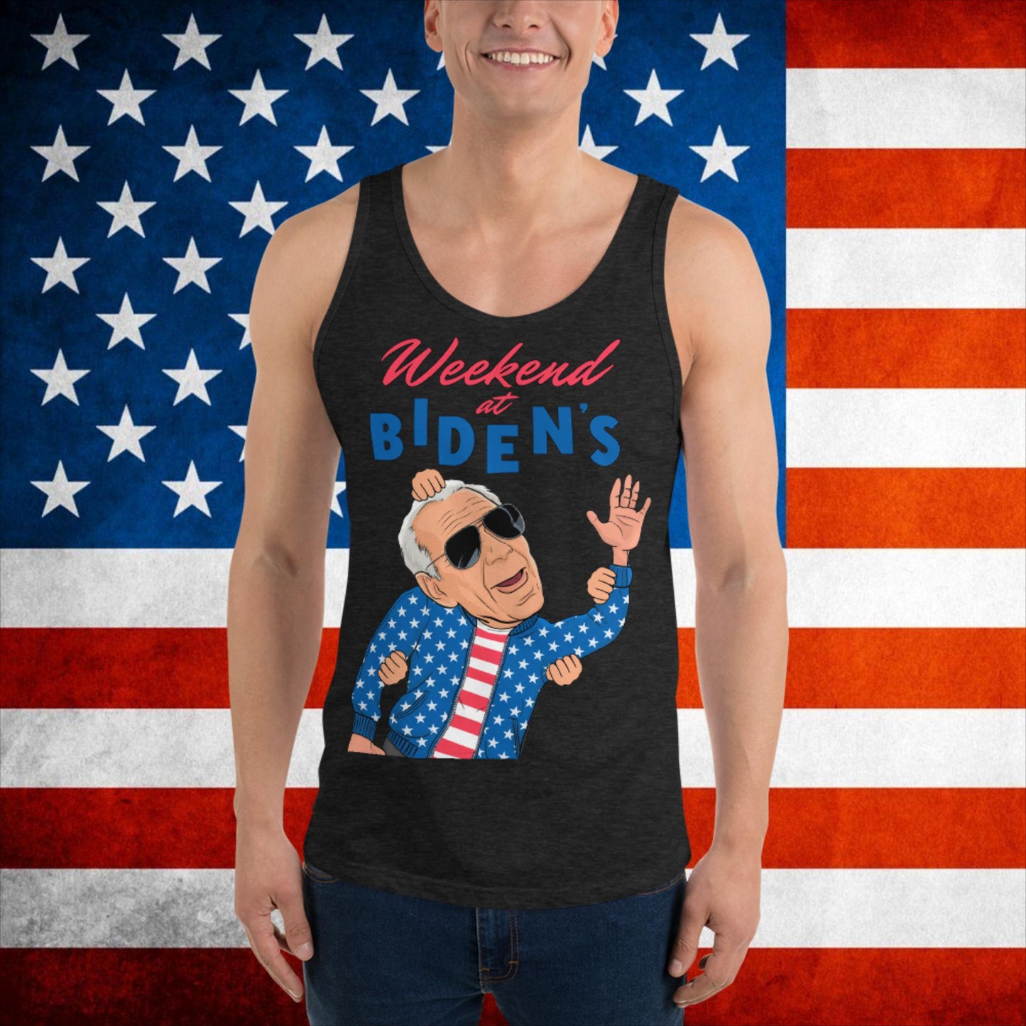 Weekend at Biden's Joe Biden Meme Democrat Republican Trump Trump Gift Biden Gift 90s Vintage Tank Top Charcoal-Black Triblend Tank Tops Democrats Joe Biden Politics Next Cult Brand
