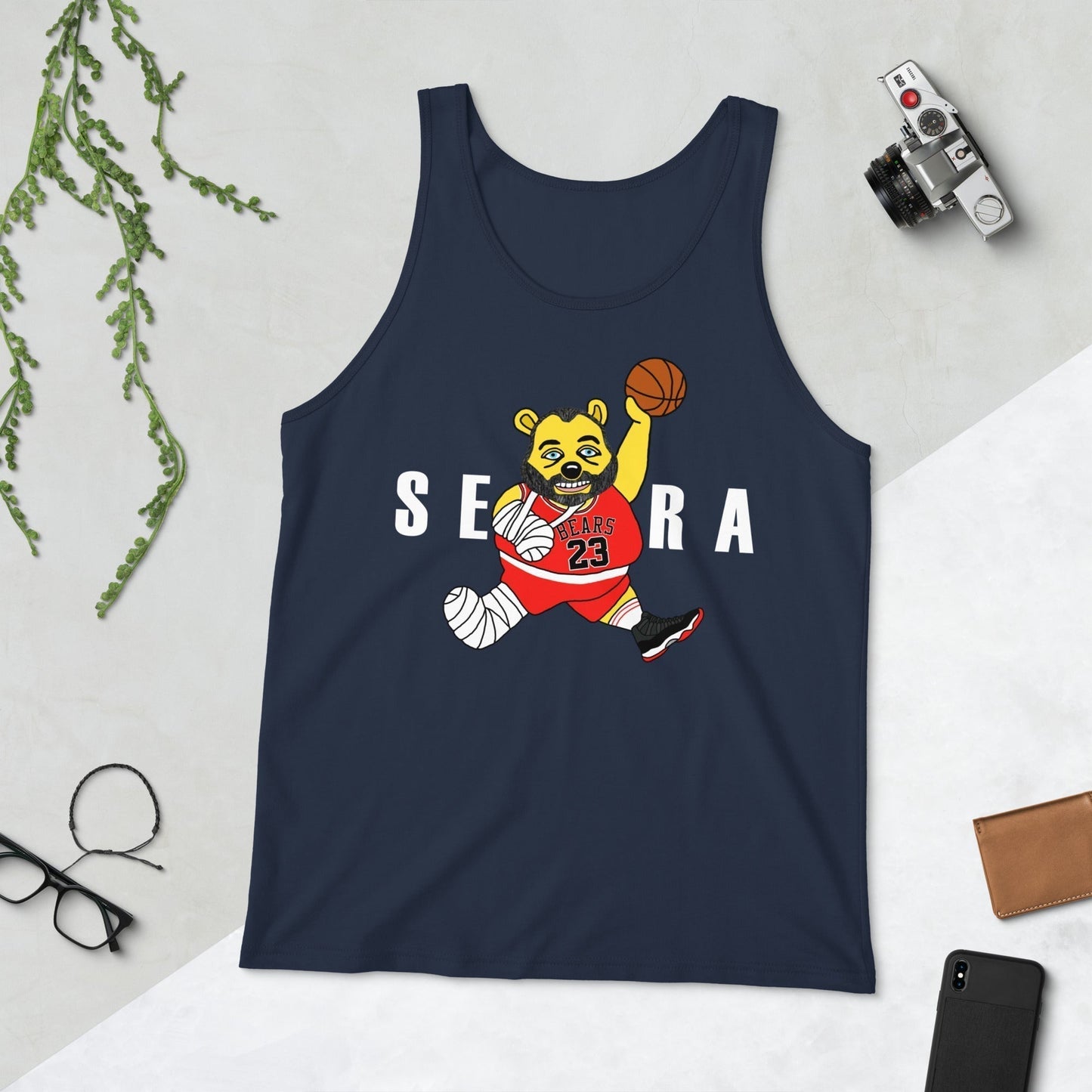 Air Segura, Tom Segura Basketball, Your Mom's House (YMH), 2 Bears 1 Cave, Funny Men's Tank Top Navy Tank Tops 2 Bears 1 Cave Air Segura Podcasts Stand-up Comedy Tom Segura YMH Next Cult Brand