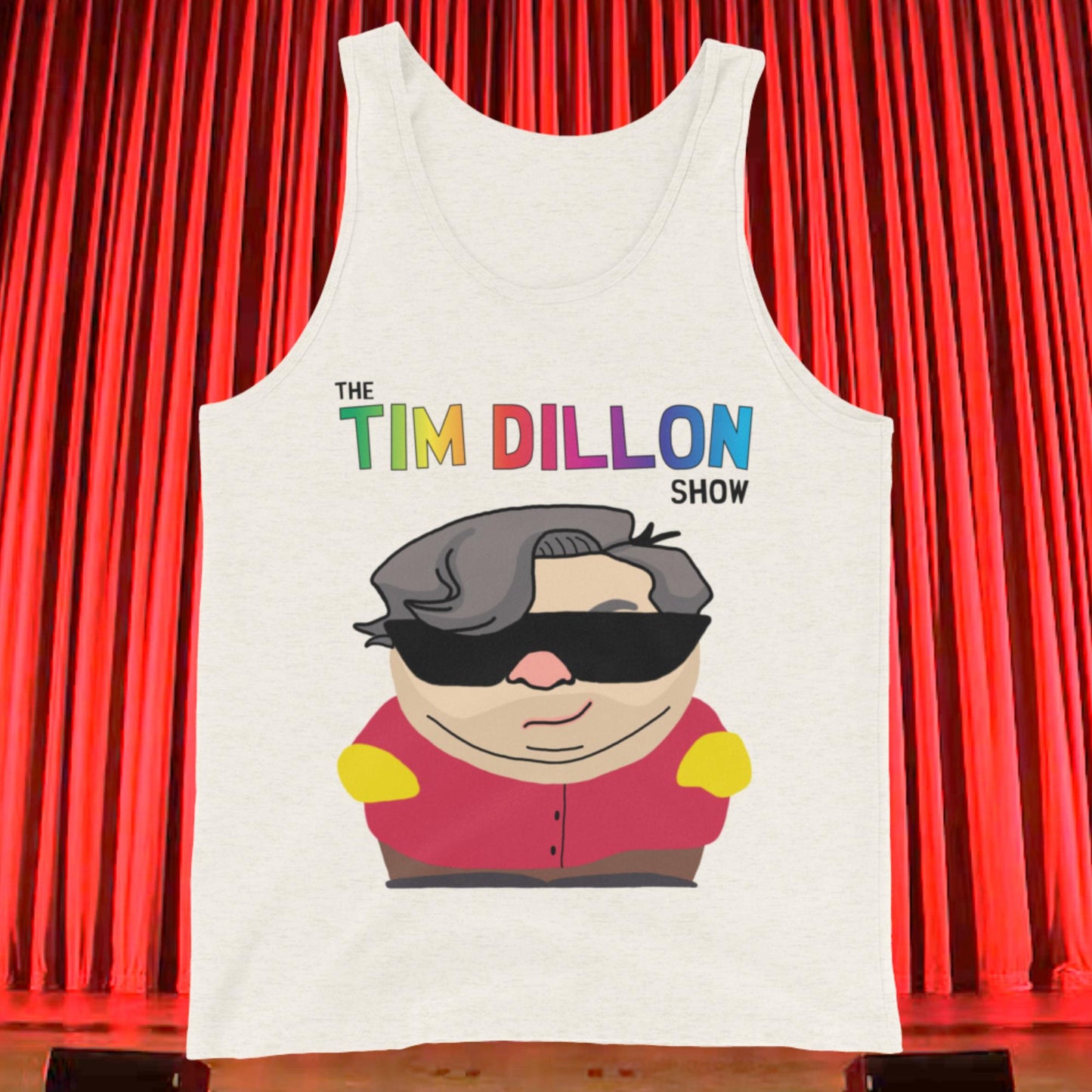 Tim Dillon Cartman, Southpark, The Tim Dillon Show, Tim Dillon Podcast, Tim Dillon Merch, Tim Dillon Men's Tank Top Oatmeal Triblend Tank Tops Podcasts Stand-up Comedy Tim Dillon Next Cult Brand