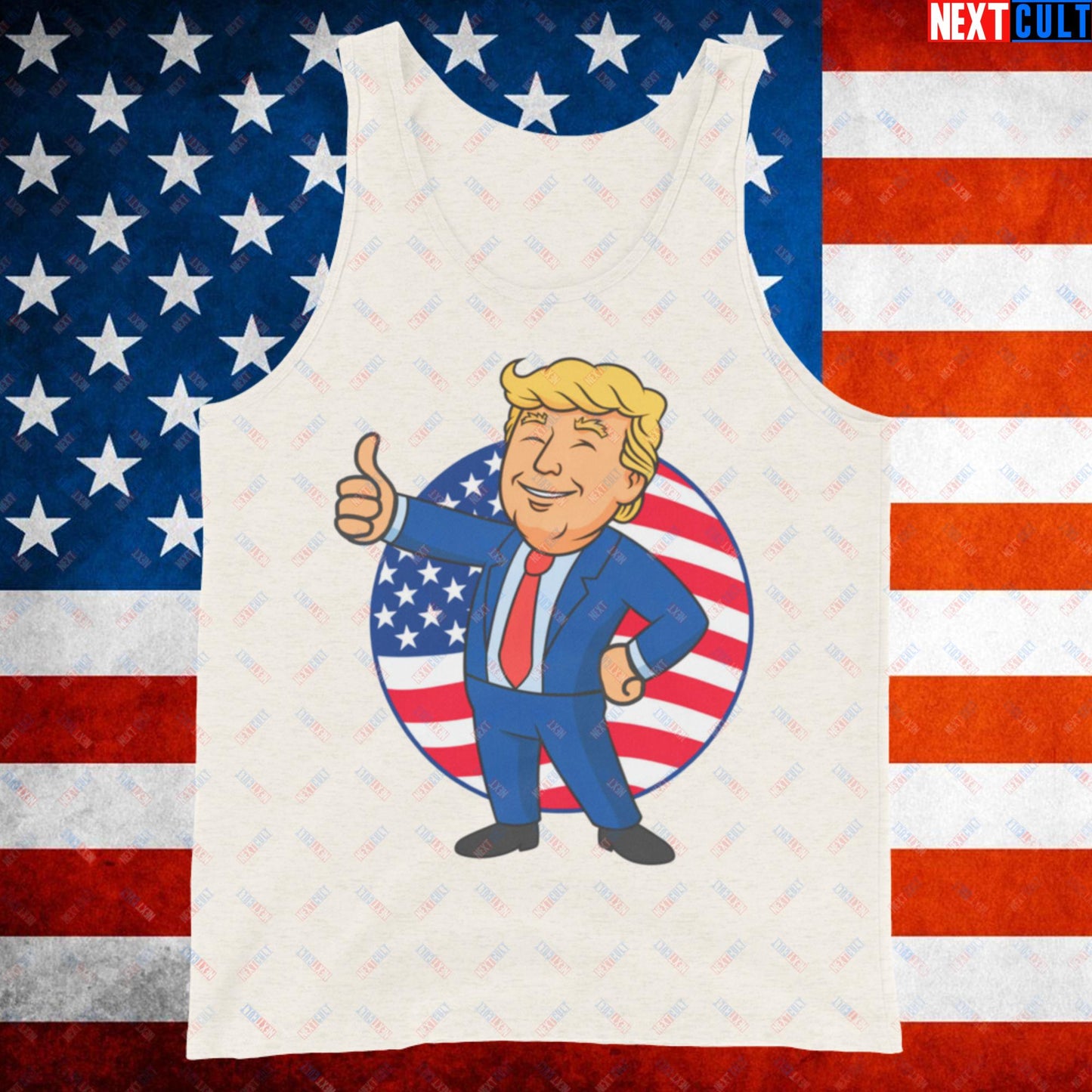 President Boy Donald Trump Politics Vault Boy Fallout Funny Meme Cartoon Mashup Tank Top Oatmeal Triblend Tank Tops Donald Trump Fallout Politics Republicans Vault Boy Next Cult Brand