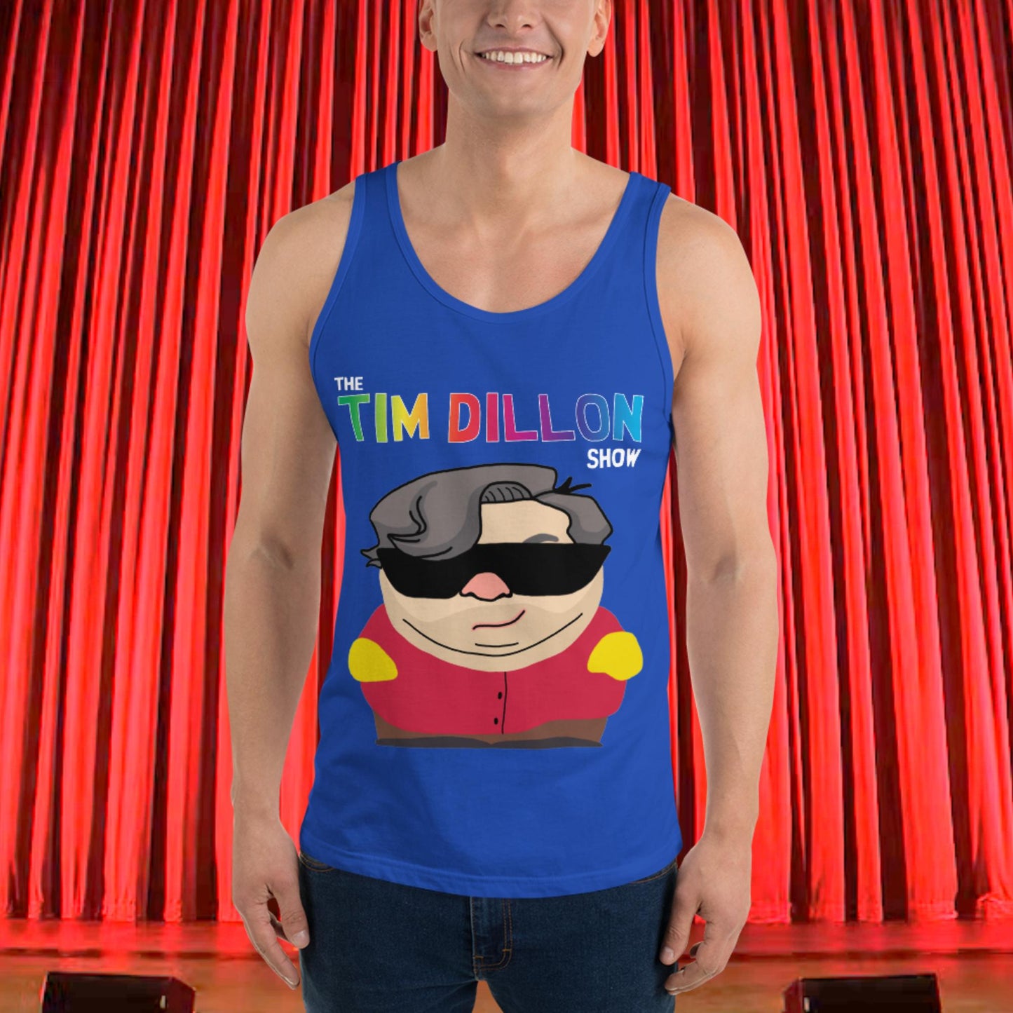 Tim Dillon Cartman, Southpark, The Tim Dillon Show, Tim Dillon Podcast, Tim Dillon Merch, Tim Dillon Men's Tank Top True Royal Tank Tops Podcasts Stand-up Comedy Tim Dillon Next Cult Brand