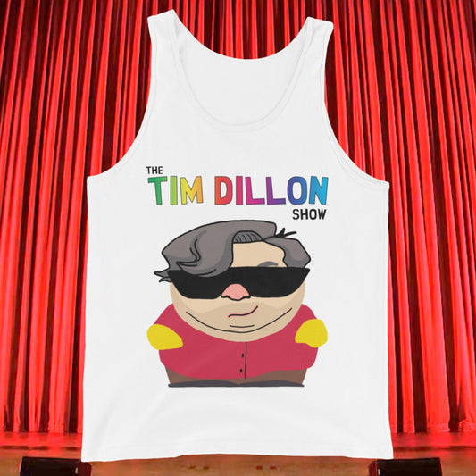 Tim Dillon Cartman, Southpark, The Tim Dillon Show, Tim Dillon Podcast, Tim Dillon Merch, Tim Dillon Men's Tank Top White Tank Tops Podcasts Stand-up Comedy Tim Dillon Next Cult Brand