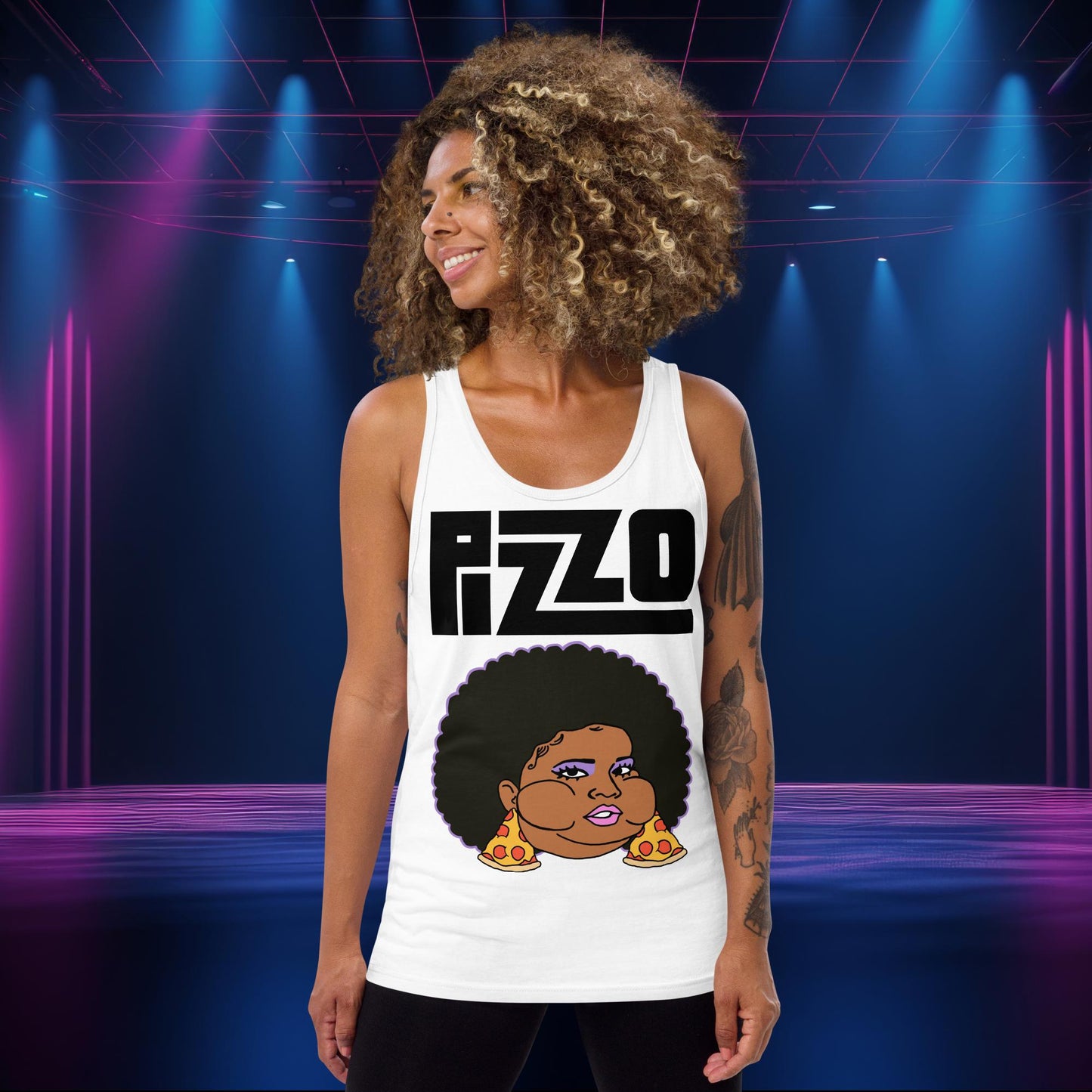 Pizzo Lizzo Pizza Lizzo Merch Lizzo Gift Body Positivity Body empowerment Lizzo Tank Top White Tank Tops Lizzo Music Next Cult Brand