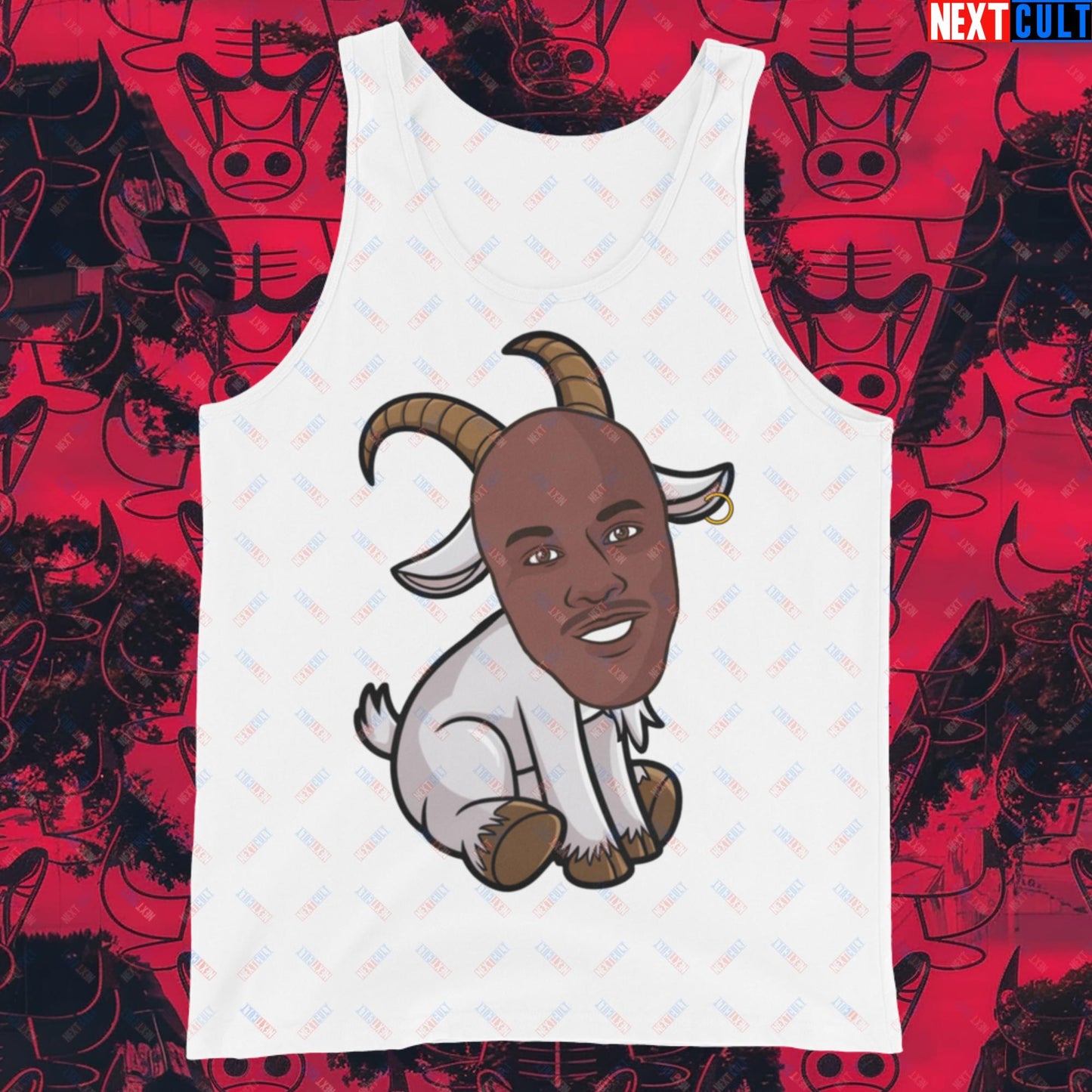 Michael Jordan G.O.A.T. Tank Top - Funny Basketball Meme Muscle Shirt - Greatest of All Time NBA Cartoon Design - Perfect Gift for Basketball Fans Tank Top White Tank Tops Basketball Chicago Bulls G.O.A.T. Michael Jordan NBA Next Cult Brand
