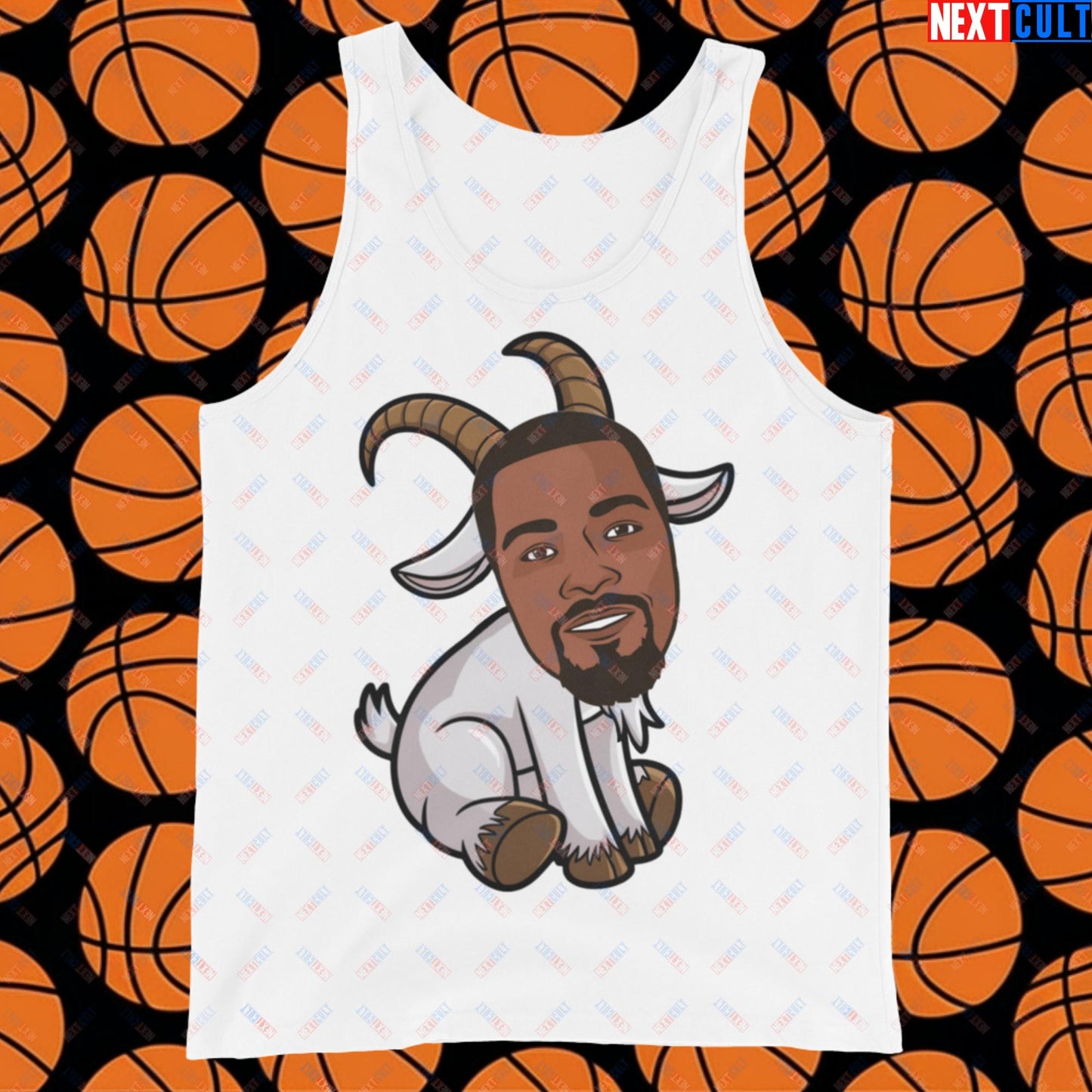 Kevin Durant G.O.A.T. Tank Top - Funny Basketball Meme Muscle Shirt - Greatest of All Time Athletic Shirt for Basketball Fans - Perfect Gift for Durant Fans Tank Top White Tank Tops Basketball G.O.A.T. Golden State Warriors Kevin Durant NBA Oklahoma City Thunder Phoenix Suns Next Cult Brand
