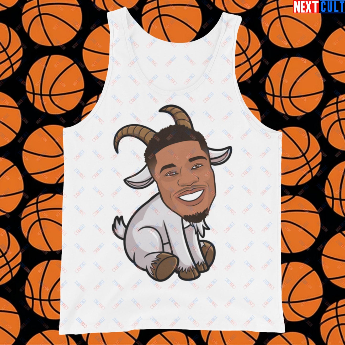 Giannis Antetokounmpo G.O.A.T. Tank Top - Funny Basketball Meme Muscle Shirt - Greatest of All Time Athletic Shirt for Basketball Fans - Perfect Gift for Giannis Fans Tank Top White Tank Tops Basketball G.O.A.T. Giannis Antetokounmpo Milwaukee Bucks NBA Next Cult Brand