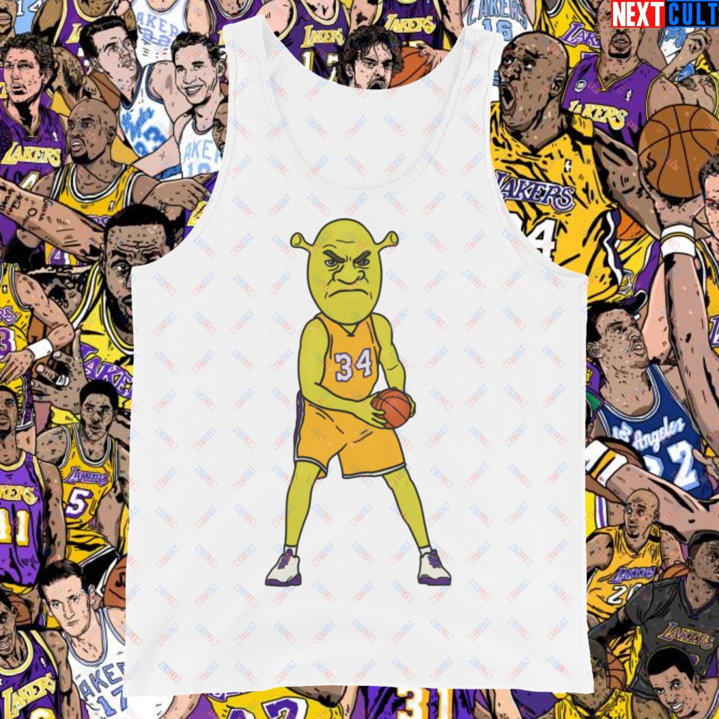 Shrequille O'Neal Tank Top - Shaquille O'Neal as Shrek Funny Basketball Meme Muscle Shirt - Perfect Gift for Basketball Fans and Shrek Lovers Tank Top White Tank Tops Basketball Los Angeles Lakers NBA Shaq Shrek Next Cult Brand