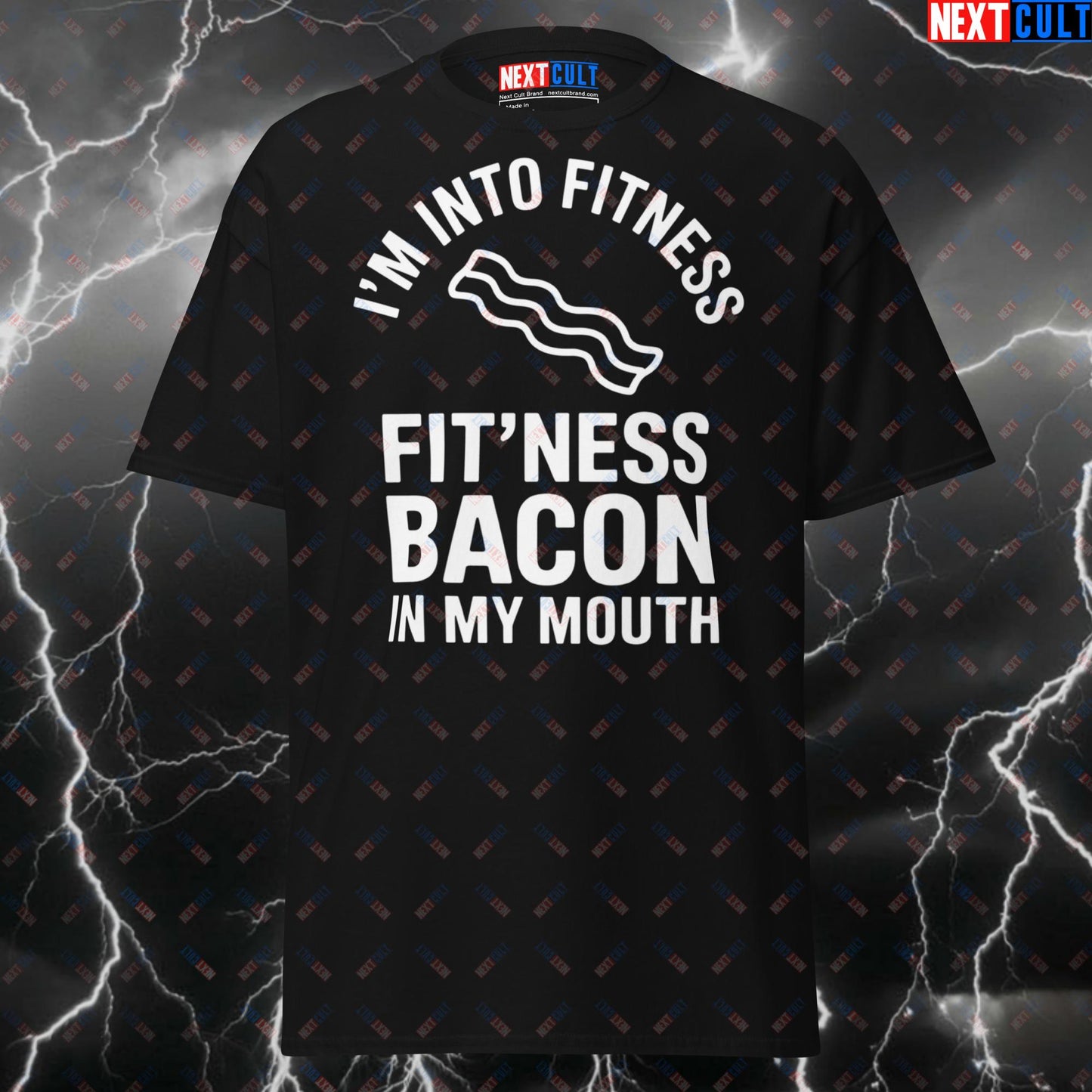 Funny Gym Shirt - I'm Into Fitness Fit'ness Bacon in My Mouth T-Shirt - Pump Cover Tee for Gym Bros & Lifters T-shirts Bulking Fast Food Fitness Gym Pump Cover Workout Next Cult Brand