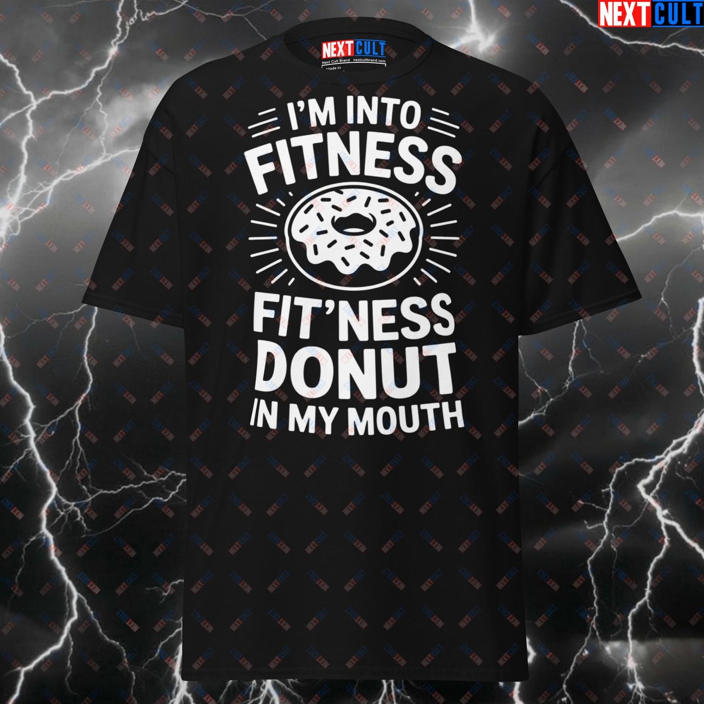 Funny Gym Shirt - I'm Into Fitness Fit'ness Donut in My Mouth T-Shirt - Meme Pump Cover Tee for Gym Bros & Lifters T-shirts Bulking Donuts Fast Food Fitness Gym Pump Cover Workout Next Cult Brand