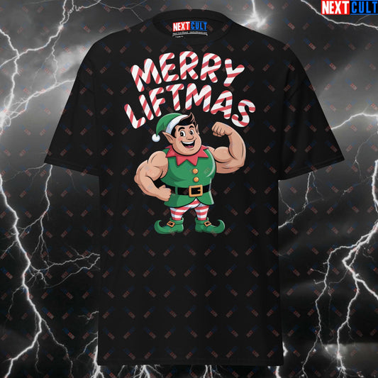 Funny Gym Shirt Merry Liftmas Tee - Christmas Elf Pump Cover T-Shirt for Gymbros, Workout Meme Top for Lifters & Fitness Gains T-shirts Christmas Fitness Gym Pump Cover Workout Next Cult Brand
