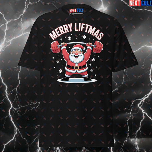 Funny Gym Shirt Merry Liftmas Santa Claus Barbell T-Shirt - Pump Cover Christmas Workout Tee for Gymbros & Lifters T-shirts Christmas Fitness Gym Pump Cover Workout Next Cult Brand