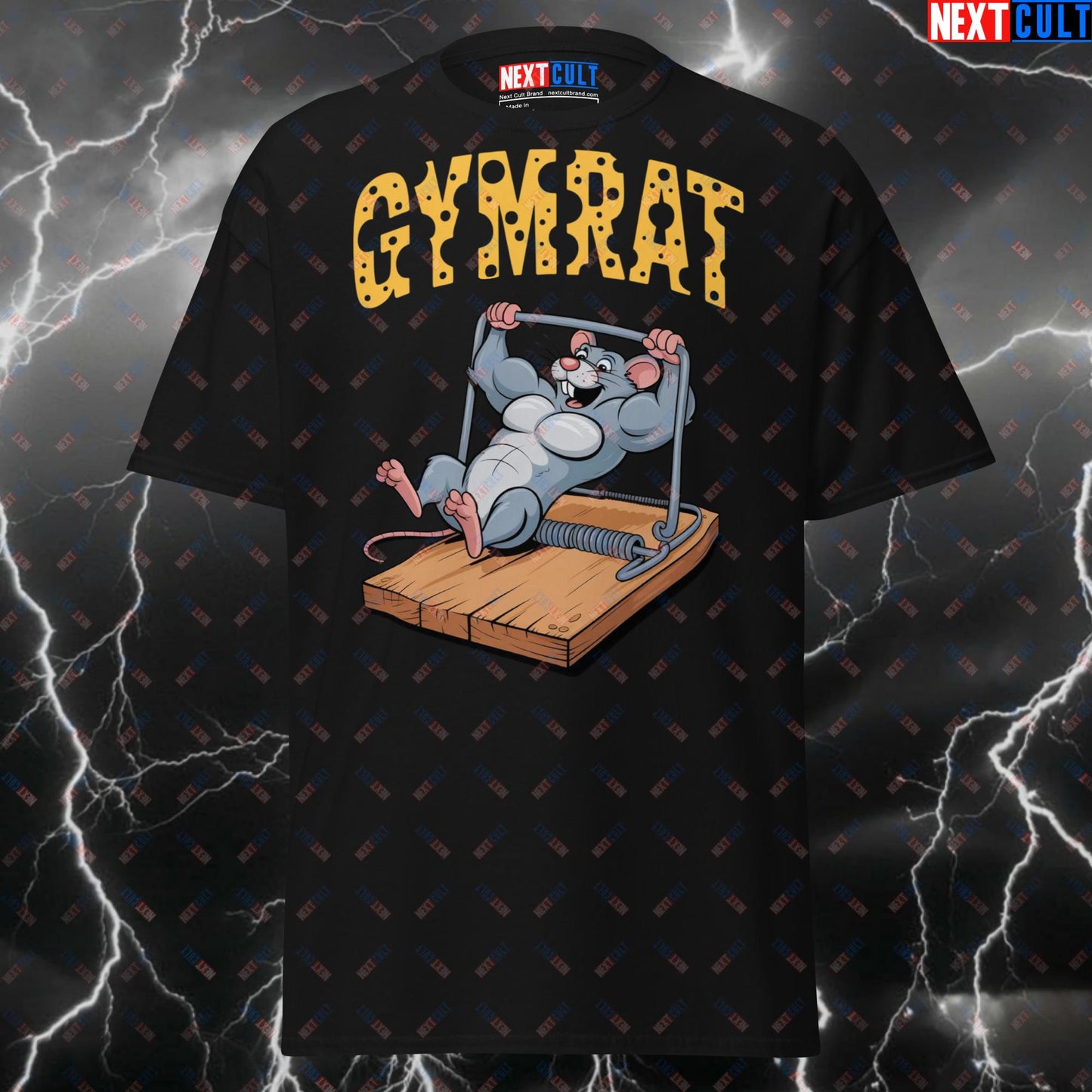 Funny gymrat shirt featuring a cartoon character lifting weights in a humorous design