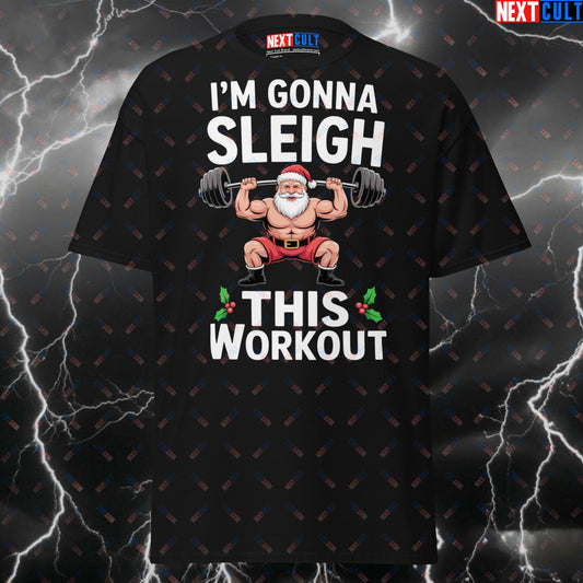 Funny Gym Shirt - I'm Gonna Sleigh This Workout Merry Liftmas T-Shirt - Christmas Santa Claus Pump Cover Tee for Gym Bros & Lifters T-shirts Christmas Fitness Gym Pump Cover Workout Next Cult Brand
