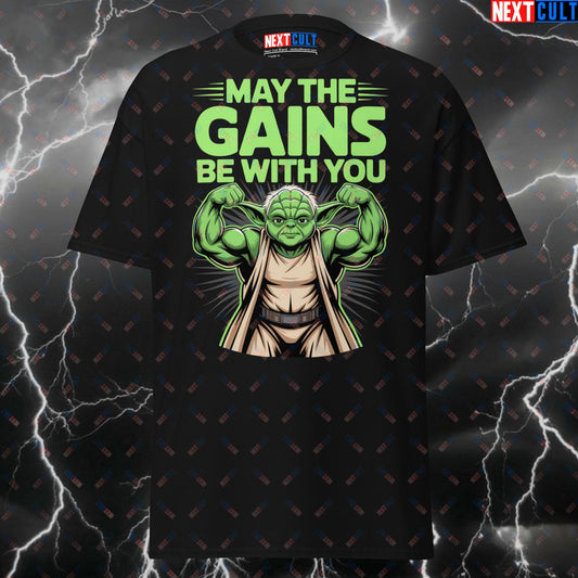 Funny Gym Shirt for Men - May The Gains Be With You Workout Tee - Pump Cover T-Shirt for Lifters & Gymbros T-shirts Films Fitness Gym Pump Cover Star Wars Workout Next Cult Brand