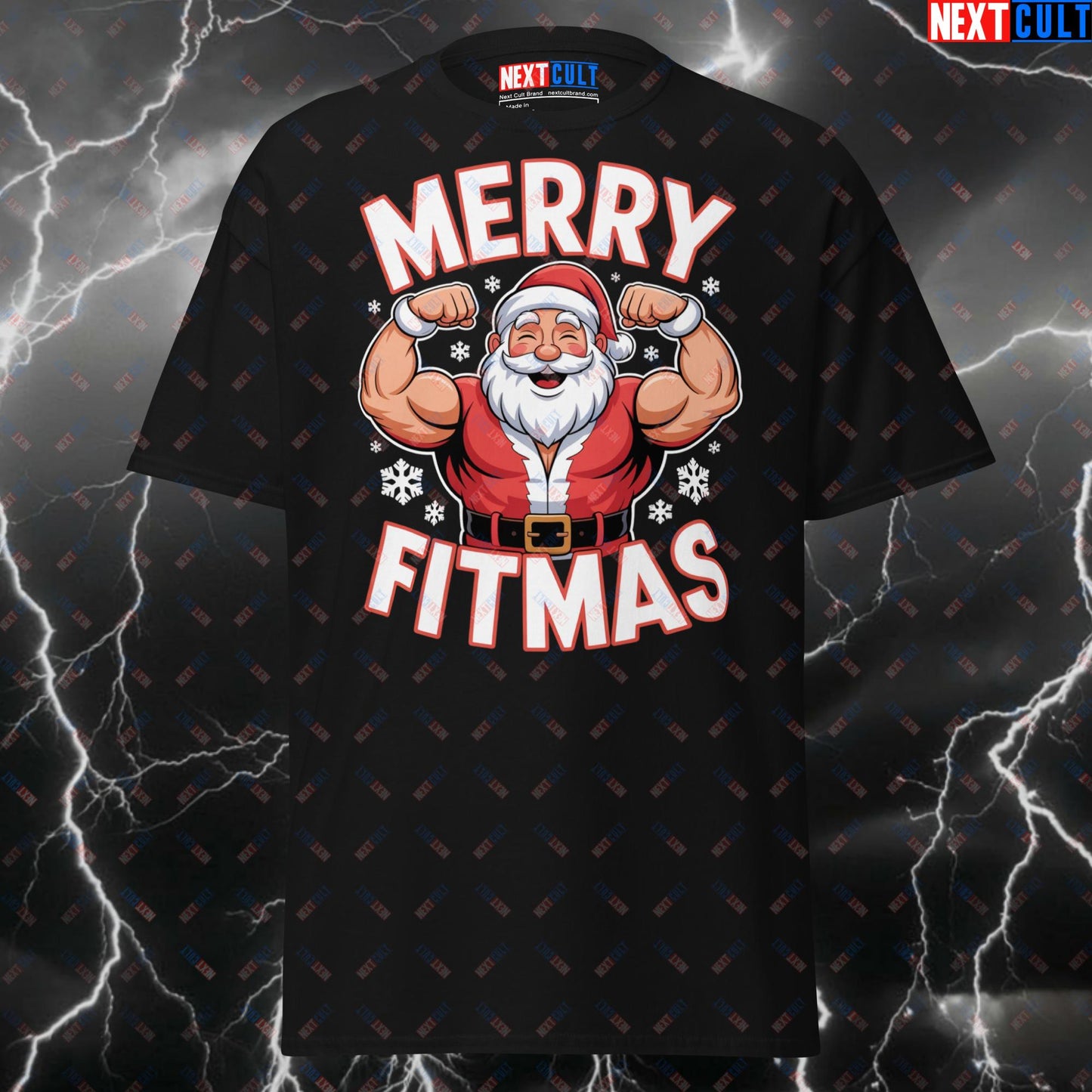 Funny Gym Shirt - Merry Fitmas Pump Cover T-Shirt for Gym Bros, Santa Claus Fitness Meme Tee for Lifters & Bodybuilding Gains T-shirts Christmas Fitness Gym Pump Cover Workout Next Cult Brand