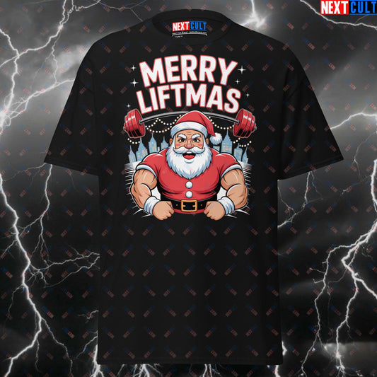 Funny Gym Shirt - Merry Liftmas Santa Claus T-Shirt for Gymbros, Pump Cover Fitness Tee for Bodybuilding & Powerlifting Gains T-shirts Christmas Fitness Gym Pump Cover Workout Next Cult Brand