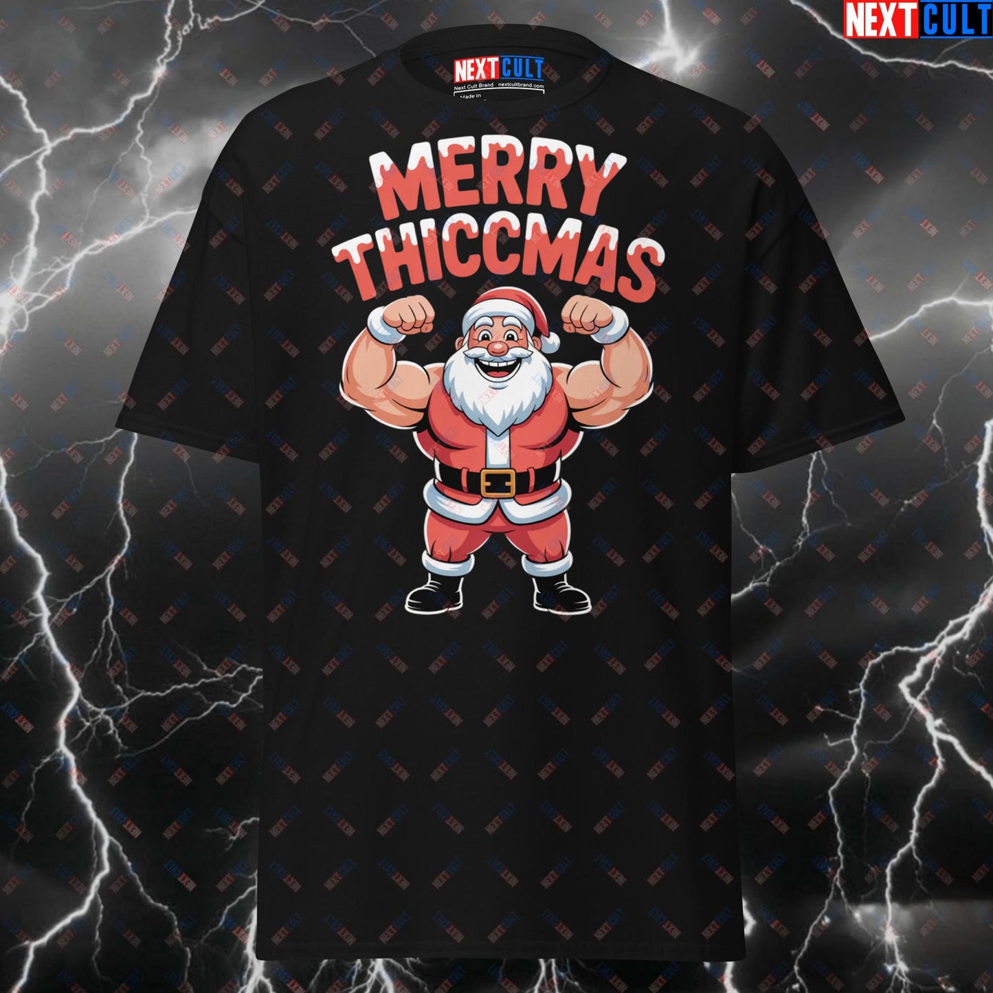 Funny Gym Shirt - Merry Thiccmas Santa Claus Pump Cover Tee for Lifters, Gymbros & Fitness Meme Lovers T-shirts Christmas Fitness Gym Pump Cover Workout Next Cult Brand