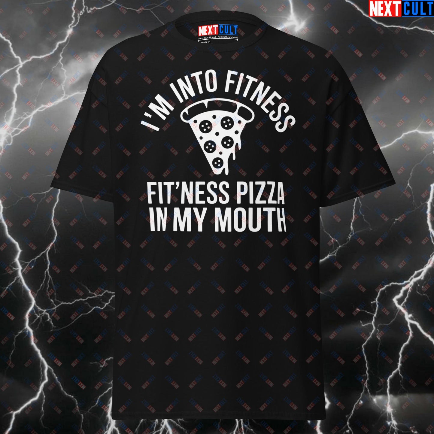 Funny Gym Shirt for Lifters - I'm Into Fitness Fit'ness Pizza in My Mouth T-Shirt - Meme Workout Tee for Gymbros & Powerlifting Gains T-shirts Fast Food Fitness Gym Pizza Pump Cover Workout Next Cult Brand