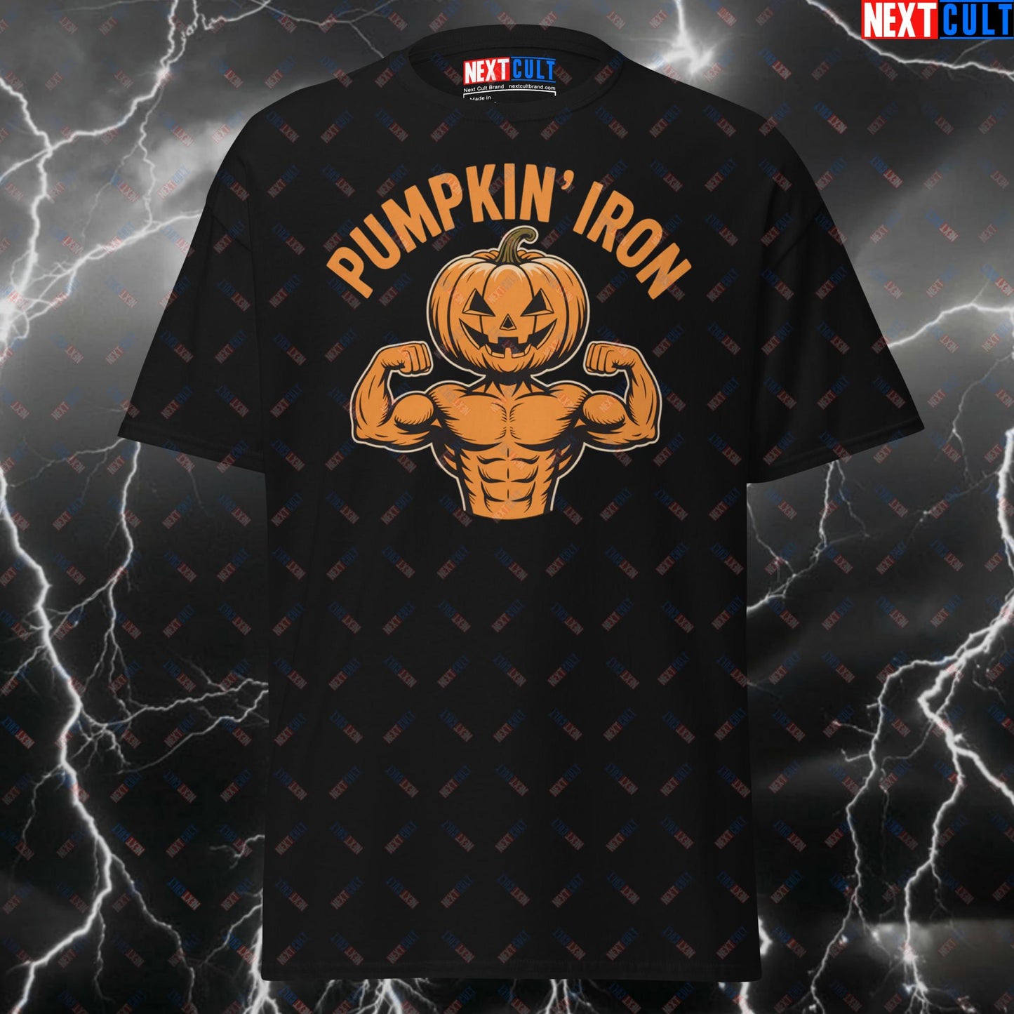Funny Gym Shirt - Pumpkin Iron T-Shirt for Lifters | Halloween Workout Tee | Gymbro Meme Pump Cover Top for Bodybuilding & Gains T-shirts Fitness Gym Halloween Pump Cover Workout Next Cult Brand