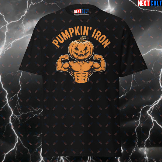 Funny Gym Shirt - Pumpkin Iron T-Shirt for Lifters | Halloween Workout Tee | Gymbro Meme Pump Cover Top for Bodybuilding & Gains T-shirts Fitness Gym Halloween Pump Cover Workout Next Cult Brand