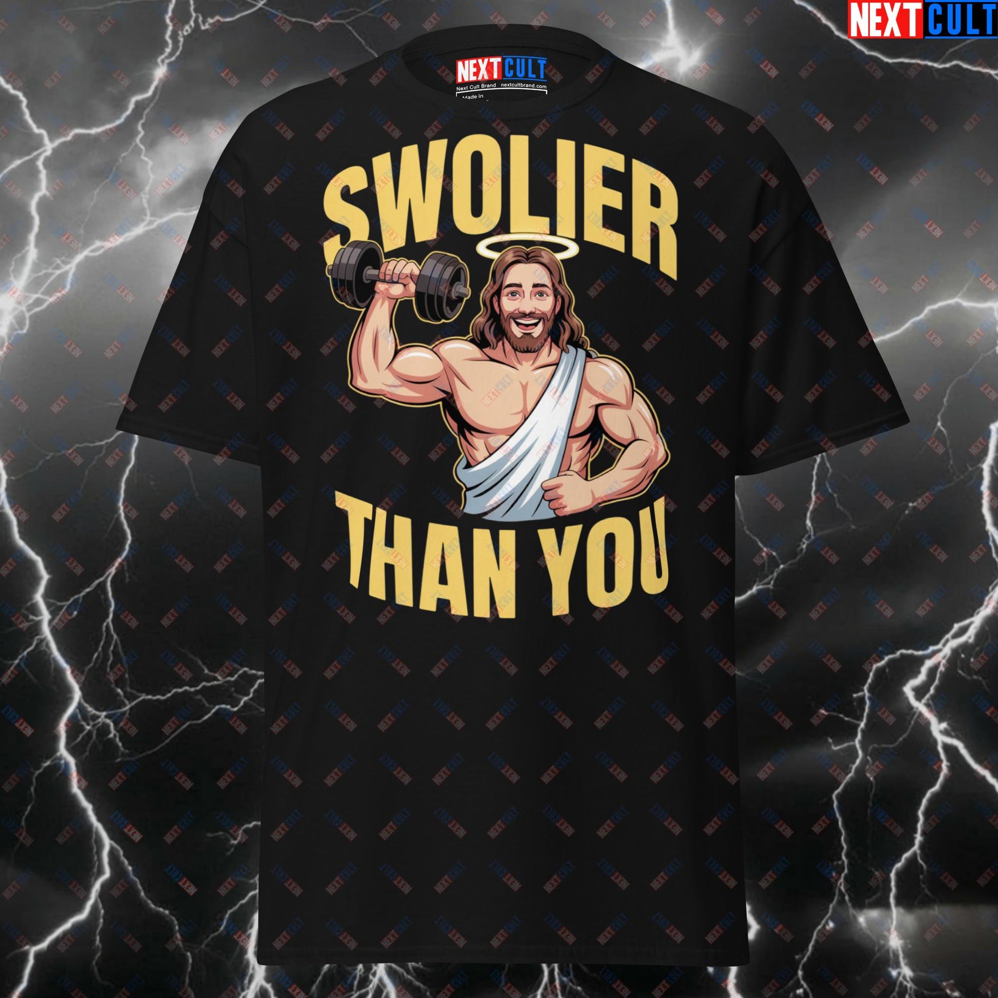 Funny Gym Shirt - Swolier Than You Swole Jesus Easter Pump Cover T-Shirt for Gym Bros, Lifters & Fitness Meme Lovers T-shirts Easter Fitness Gym Jesus Pump Cover Workout Next Cult Brand