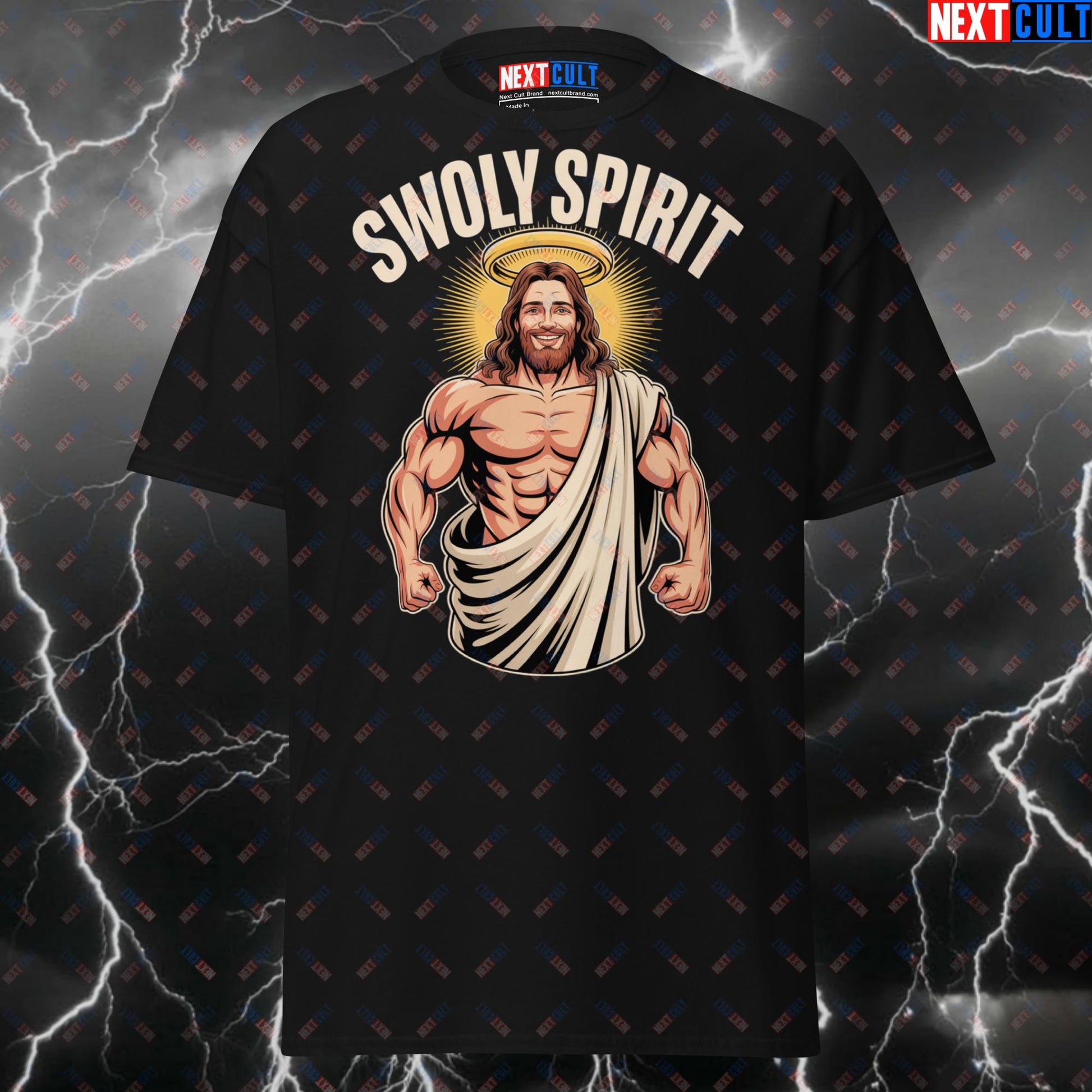 Funny Gym Shirt - Swoly Spirit Swole Jesus Pump Cover T-Shirt for Gym Bros & Lifters - Meme Workout Tee for Fitness Gains T-shirts Bodybuilding Easter Fitness Gym Jesus Pump Cover Workout Next Cult Brand