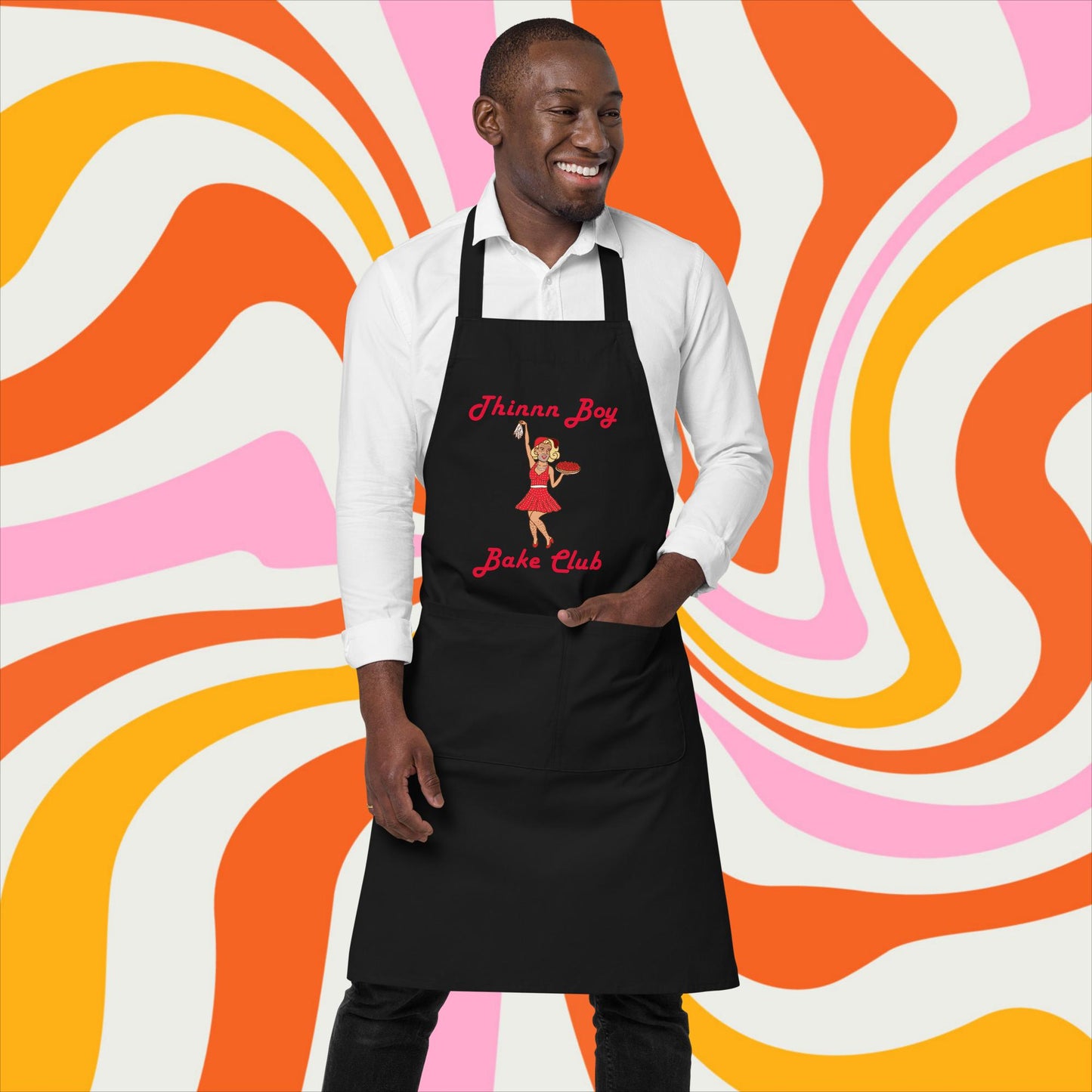 Thinnn Boy Bake Club The Fighter and The Kid TFATK Podcast Comedy 60s retro housewife Bryan Callen Organic cotton apron Black Aprons Bryan Callen Podcasts Stand-up Comedy The Fighter and The Kid (TFATK) Thinnn Boy Bake Club Next Cult Brand