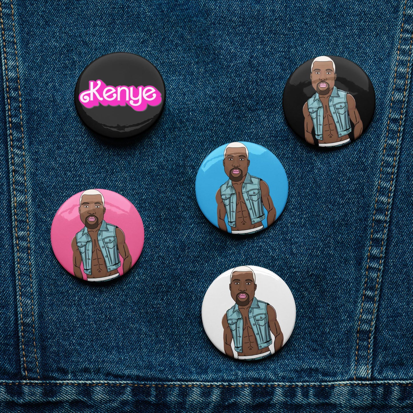 Kenye Barbie Ken Ryan Gosling Kanye West Set of pin buttons Default Title Pins Barbie Kanye West Ken Movies Music Next Cult Brand