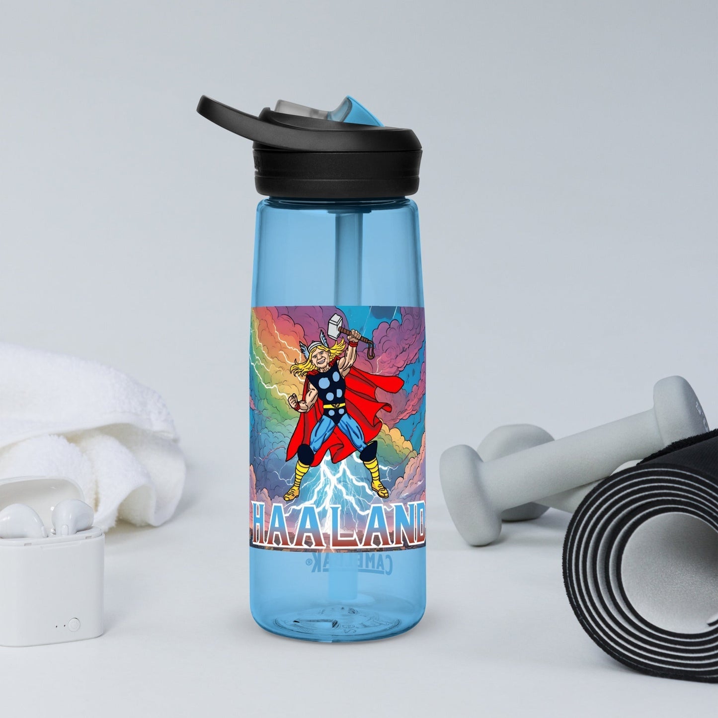 Erling Haaland Thor Avenger Manchester City Funny Football/ Soccer Meme Sports water bottle Water Bottles Erling Haaland Football Manchester City Thor Next Cult Brand
