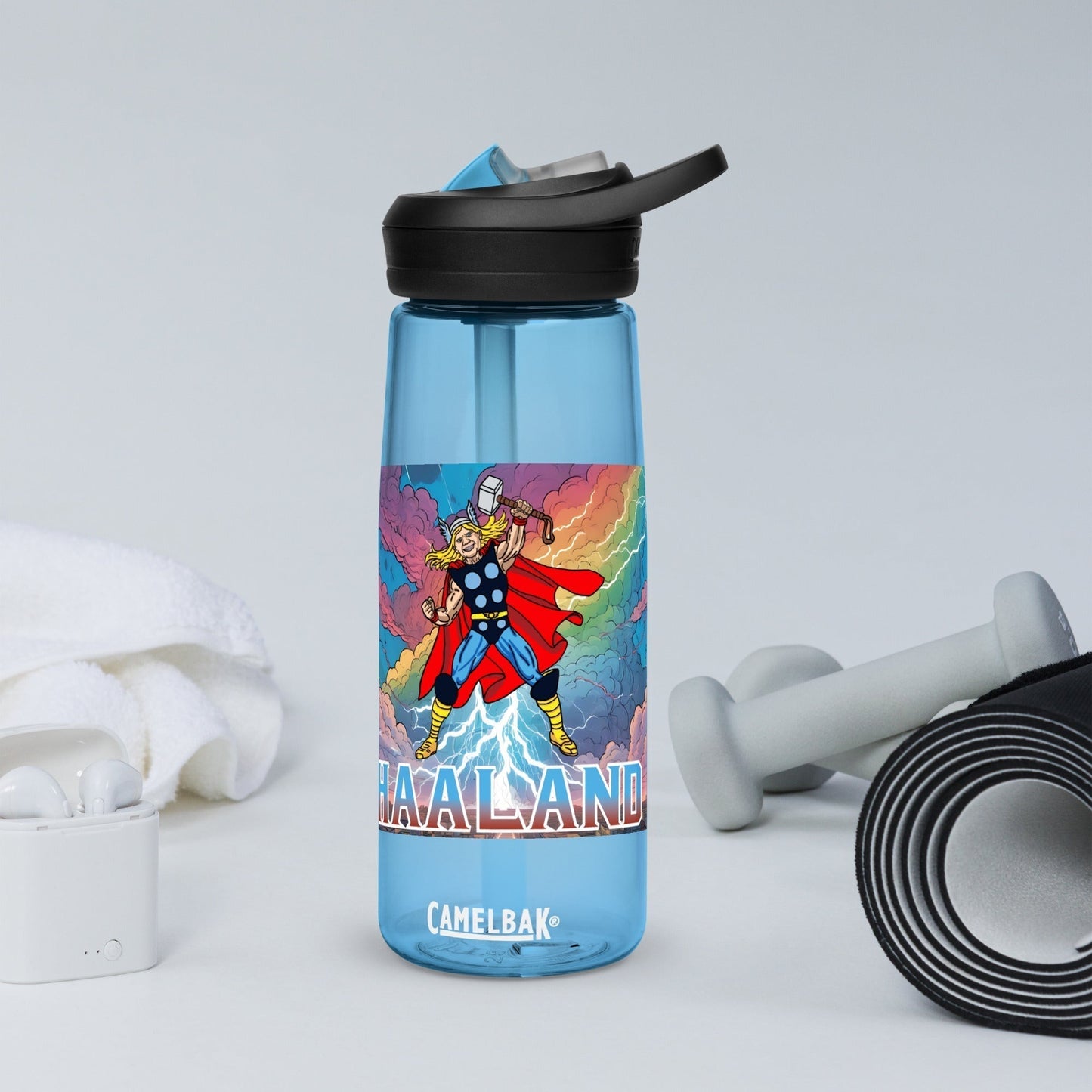 Erling Haaland Thor Avenger Manchester City Funny Football/ Soccer Meme Sports water bottle Water Bottles Erling Haaland Football Manchester City Thor Next Cult Brand