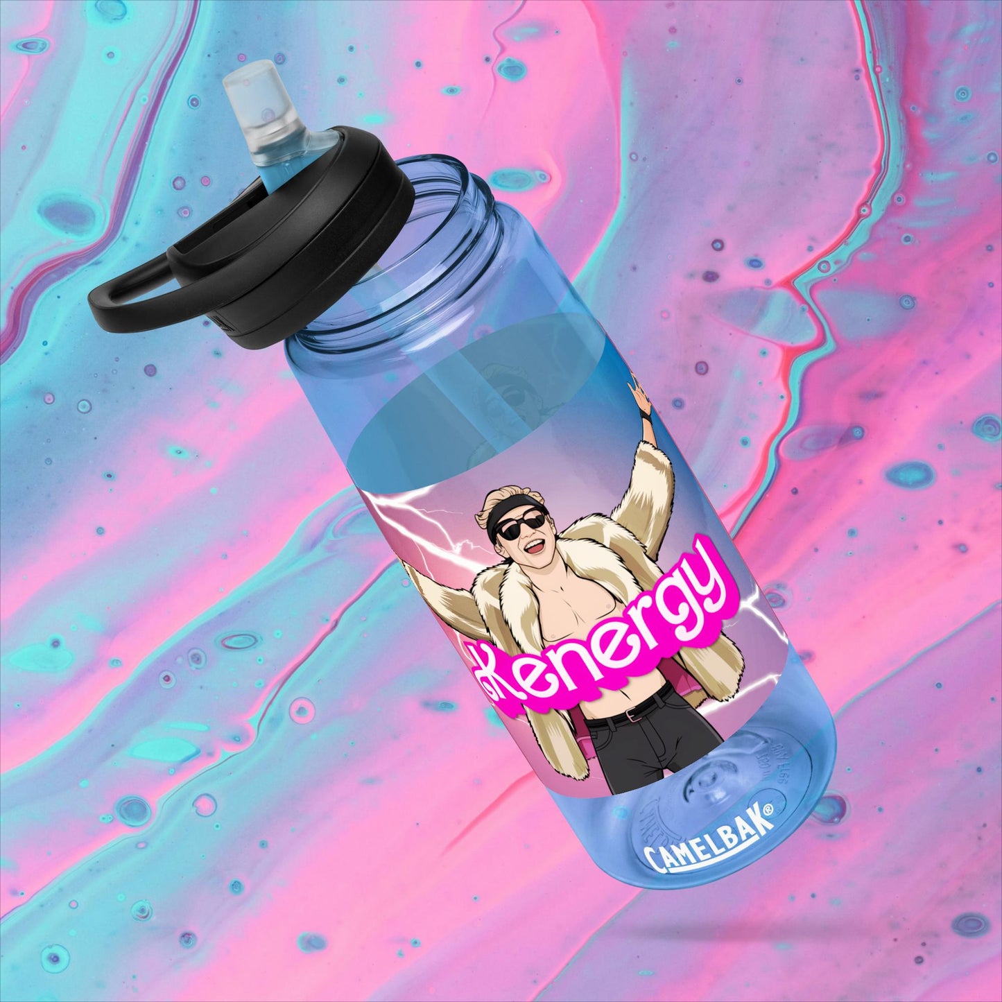 Kenergy Barbie Ryan Gosling Ken Sports water bottle Blue Water Bottles Barbie Celebrities Ken Kenergy Movies Ryan Gosling Next Cult Brand