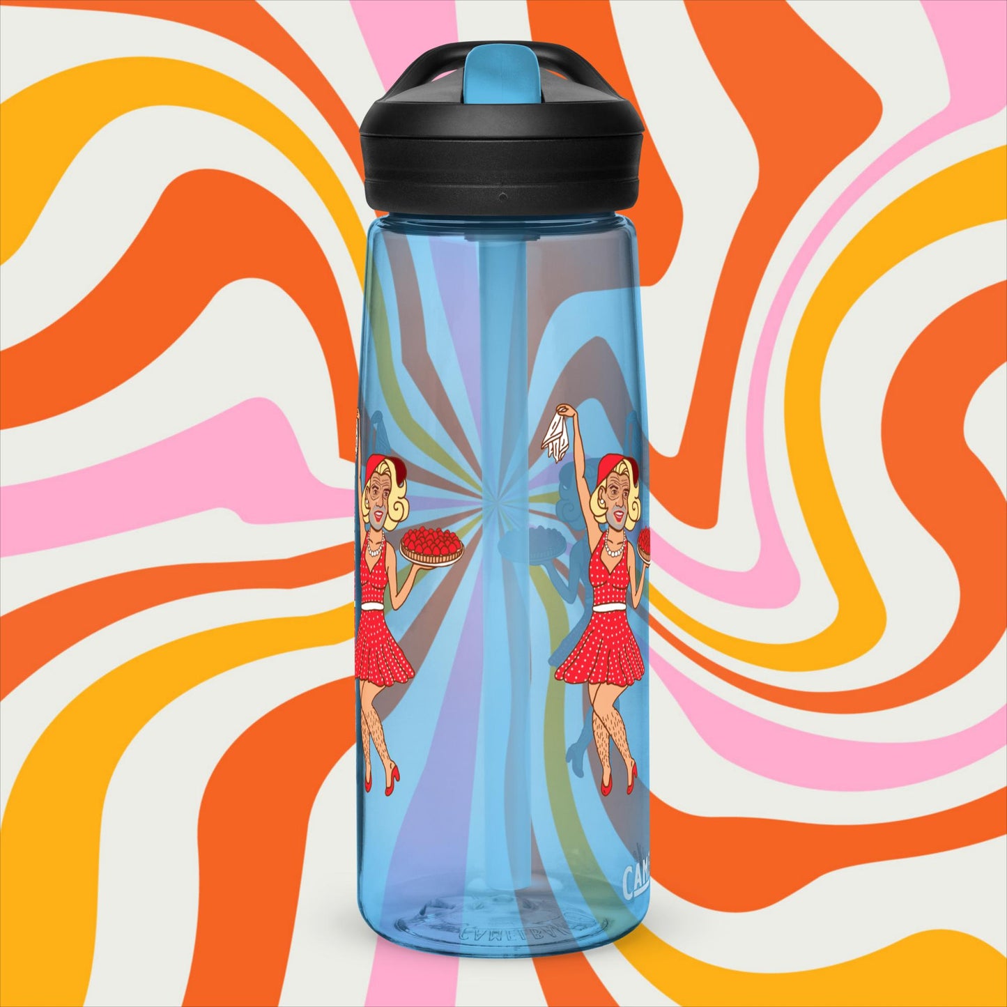 Thinnn Boy Bake Club The Fighter and The Kid TFATK Podcast Comedy 60s retro housewife Bryan Callen Sports water bottle Blue 25 oz Water Bottles Bryan Callen Podcasts Stand-up Comedy The Fighter and The Kid (TFATK) Thinnn Boy Bake Club Next Cult Brand