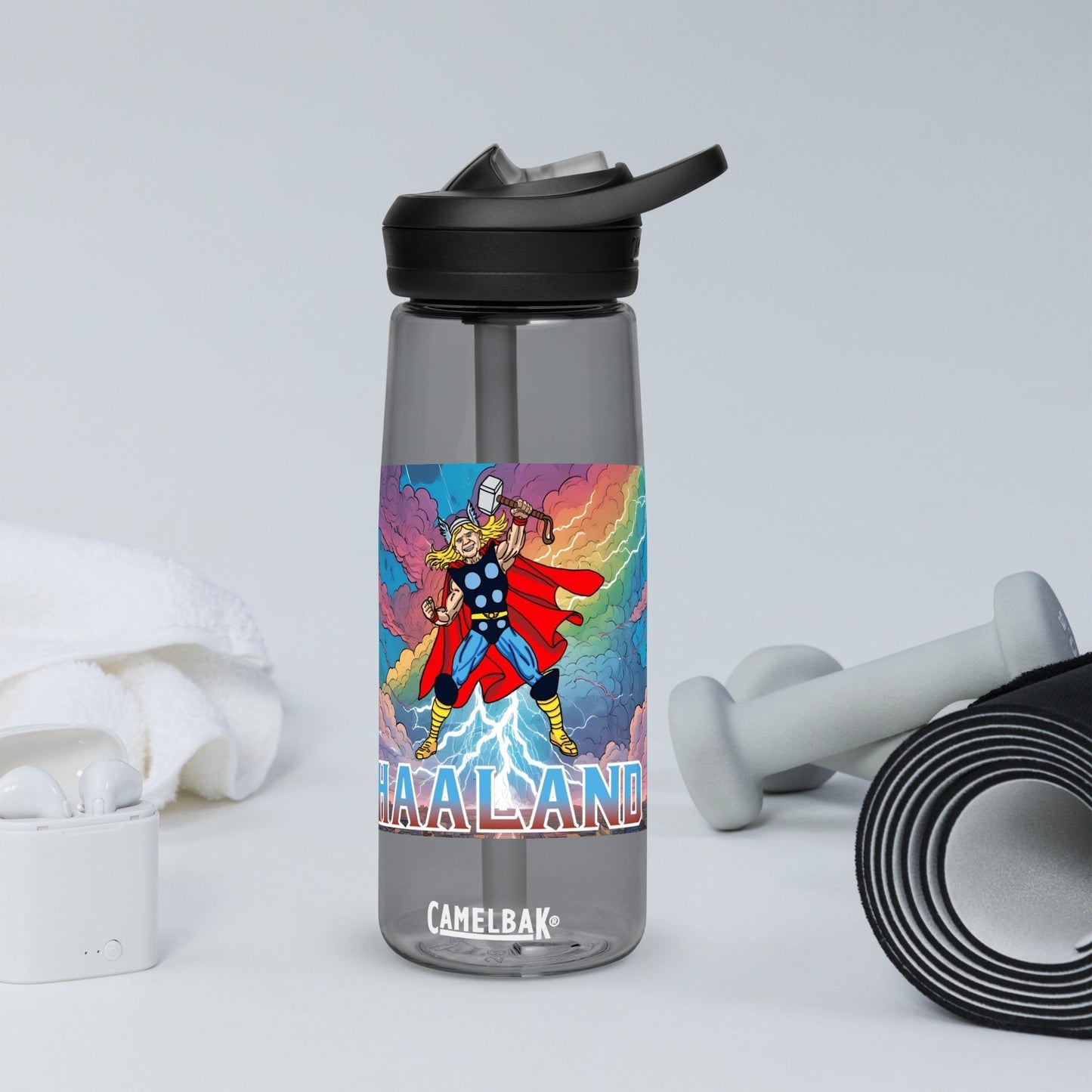 Erling Haaland Thor Avenger Manchester City Funny Football/ Soccer Meme Sports water bottle Water Bottles Erling Haaland Football Manchester City Thor Next Cult Brand