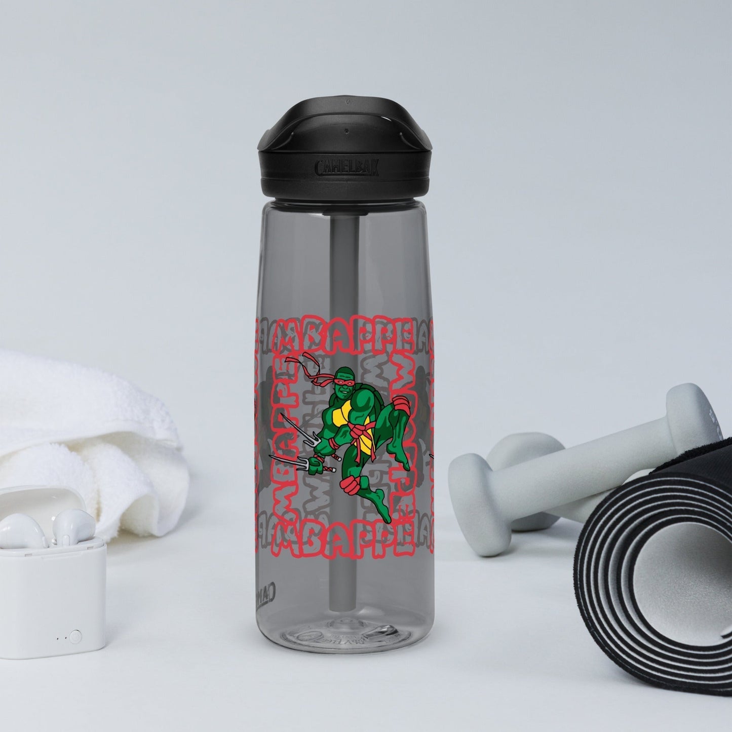 Kylian Mbappe Red Ninja Turtle Raphael Sports water bottle Charcoal Water Bottles Football Kylian Mbappe Ninja Turtles PSG Real Madrid Next Cult Brand