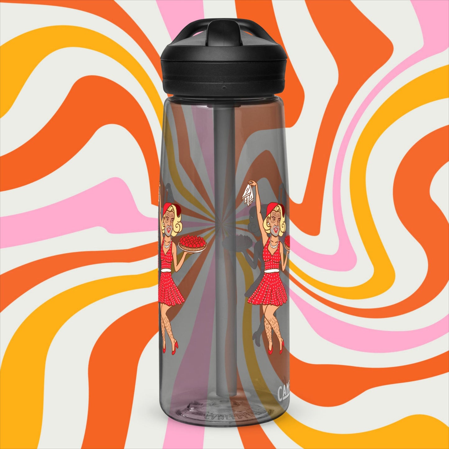 Thinnn Boy Bake Club The Fighter and The Kid TFATK Podcast Comedy 60s retro housewife Bryan Callen Sports water bottle Charcoal 25 oz Water Bottles Bryan Callen Podcasts Stand-up Comedy The Fighter and The Kid (TFATK) Thinnn Boy Bake Club Next Cult Brand