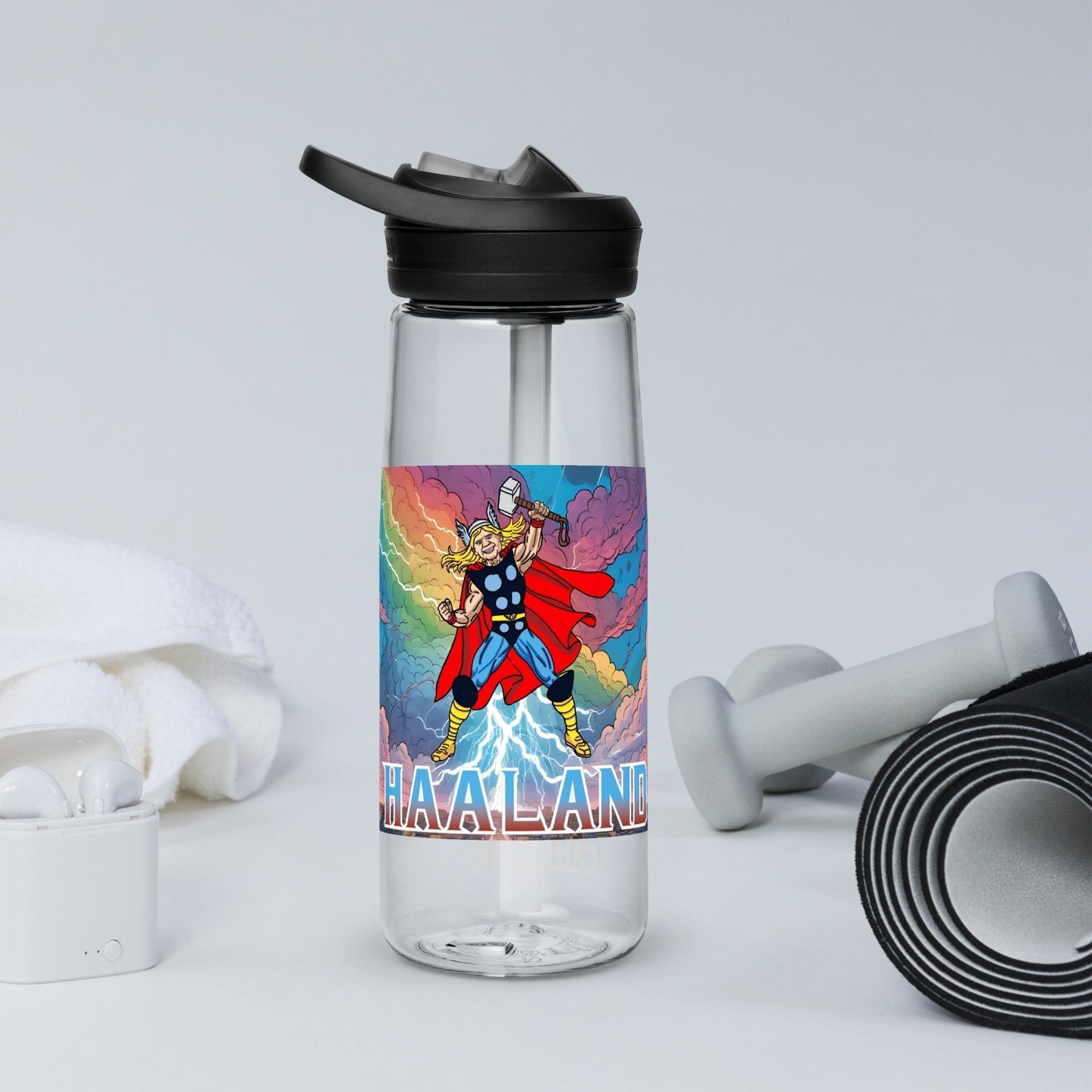 Erling Haaland Thor Avenger Manchester City Funny Football/ Soccer Meme Sports water bottle Water Bottles Erling Haaland Football Manchester City Thor Next Cult Brand