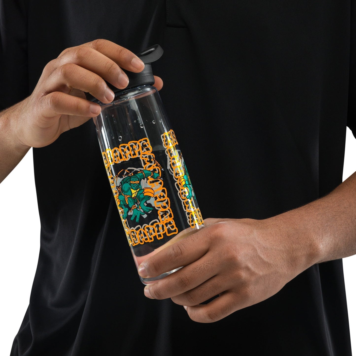 Kylian Mbappe Orange Ninja Turtle Michelangelo Sports water bottle Clear Water Bottles Football Kylian Mbappe Ninja Turtles PSG Real Madrid Next Cult Brand