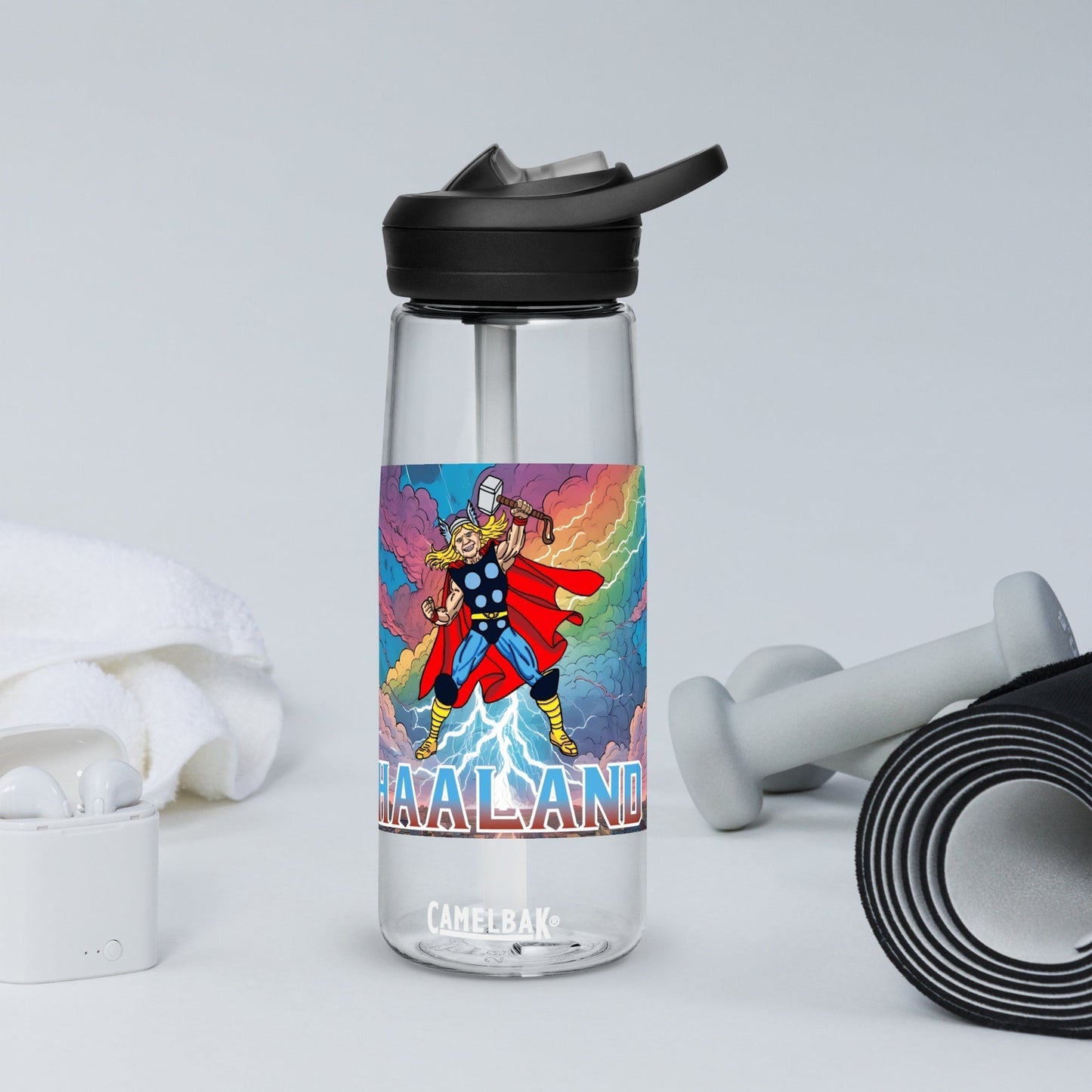 Erling Haaland Thor Avenger Manchester City Funny Football/ Soccer Meme Sports water bottle Water Bottles Erling Haaland Football Manchester City Thor Next Cult Brand