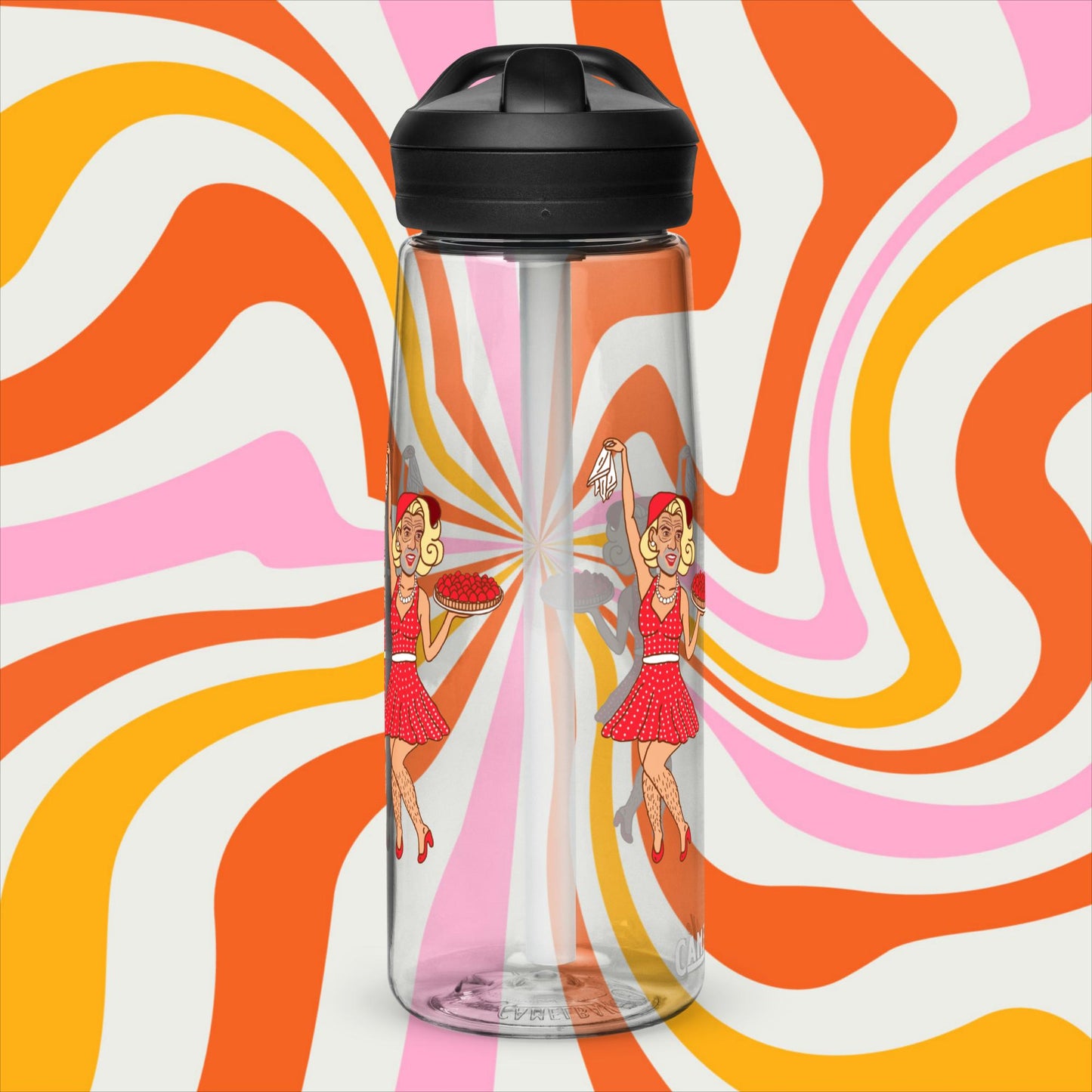 Thinnn Boy Bake Club The Fighter and The Kid TFATK Podcast Comedy 60s retro housewife Bryan Callen Sports water bottle Clear 25 oz Water Bottles Bryan Callen Podcasts Stand-up Comedy The Fighter and The Kid (TFATK) Thinnn Boy Bake Club Next Cult Brand