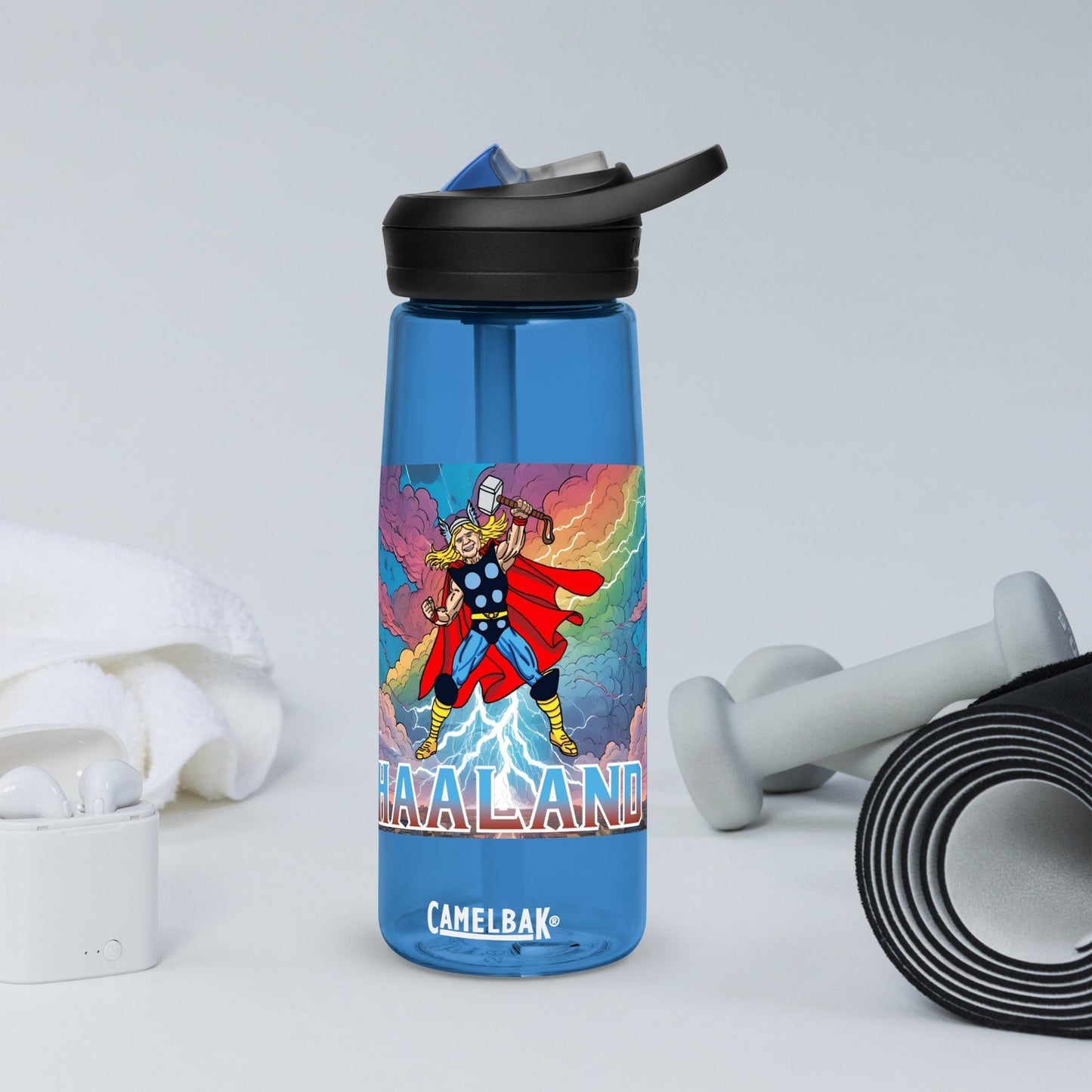 Erling Haaland Thor Avenger Manchester City Funny Football/ Soccer Meme Sports water bottle Water Bottles Erling Haaland Football Manchester City Thor Next Cult Brand