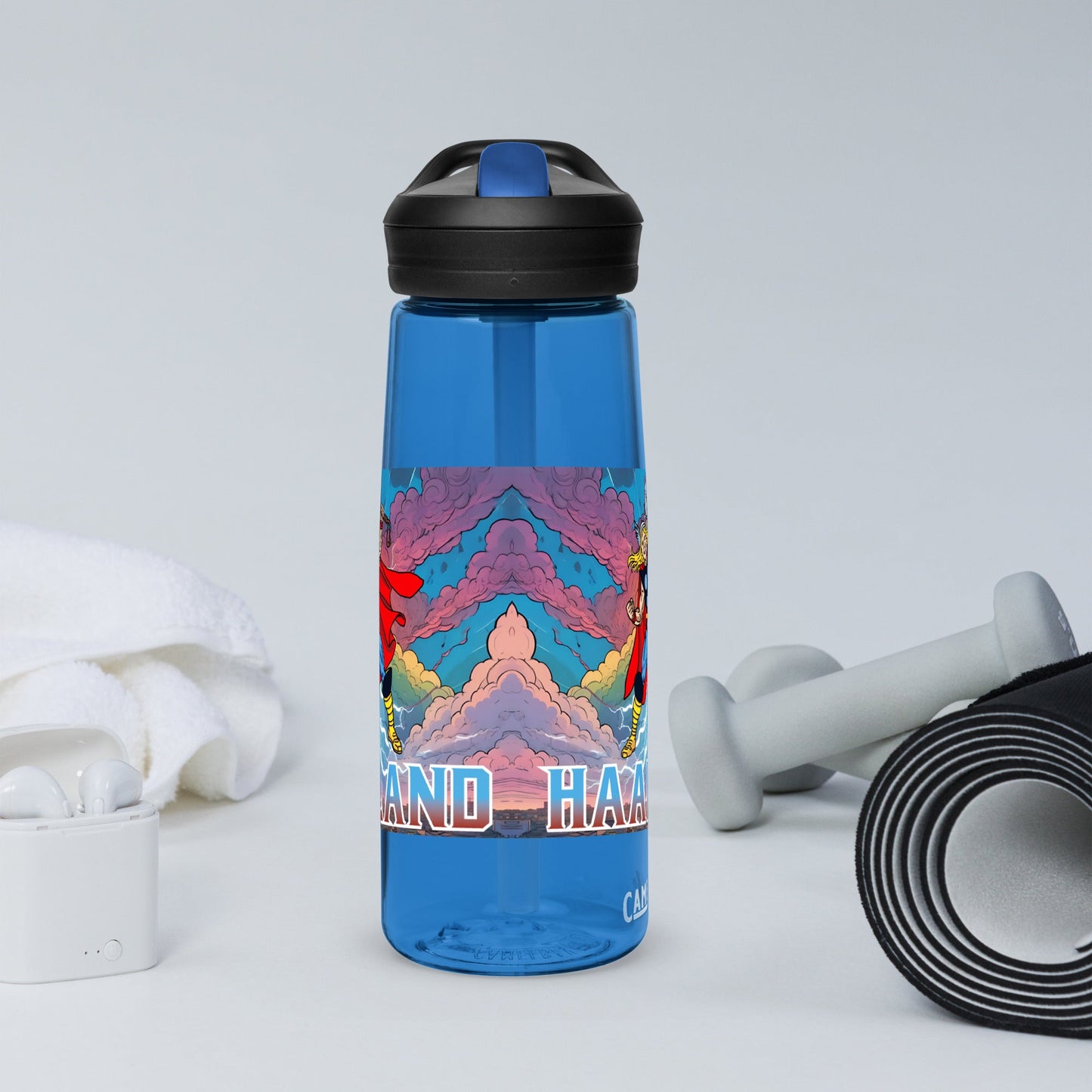 Erling Haaland Thor Avenger Manchester City Funny Football/ Soccer Meme Sports water bottle Oxford Blue Water Bottles Erling Haaland Football Manchester City Thor Next Cult Brand